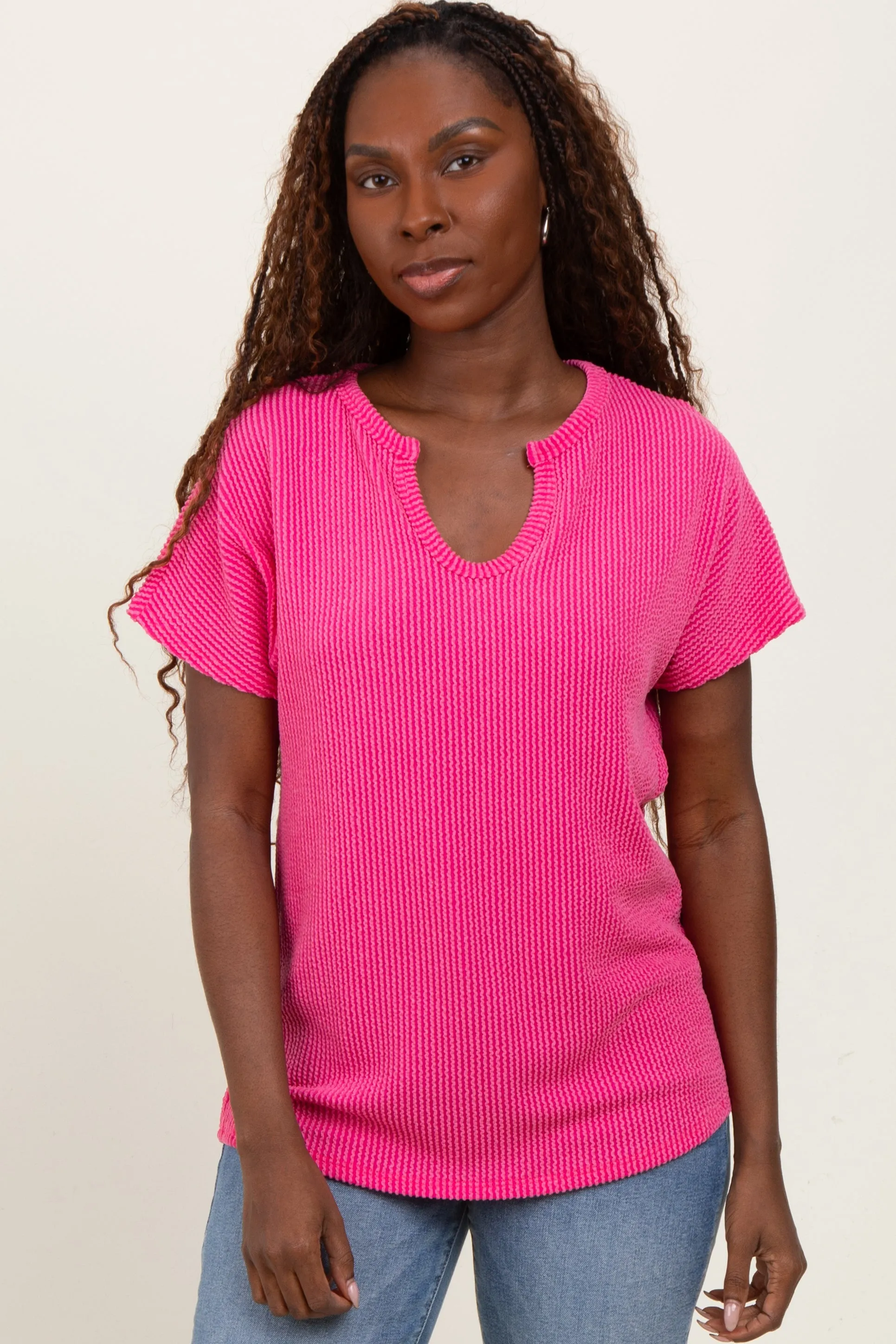 Fuchsia Ribbed Notched Neckline Maternity Top sold by Pinkblush product image thumbnail 3