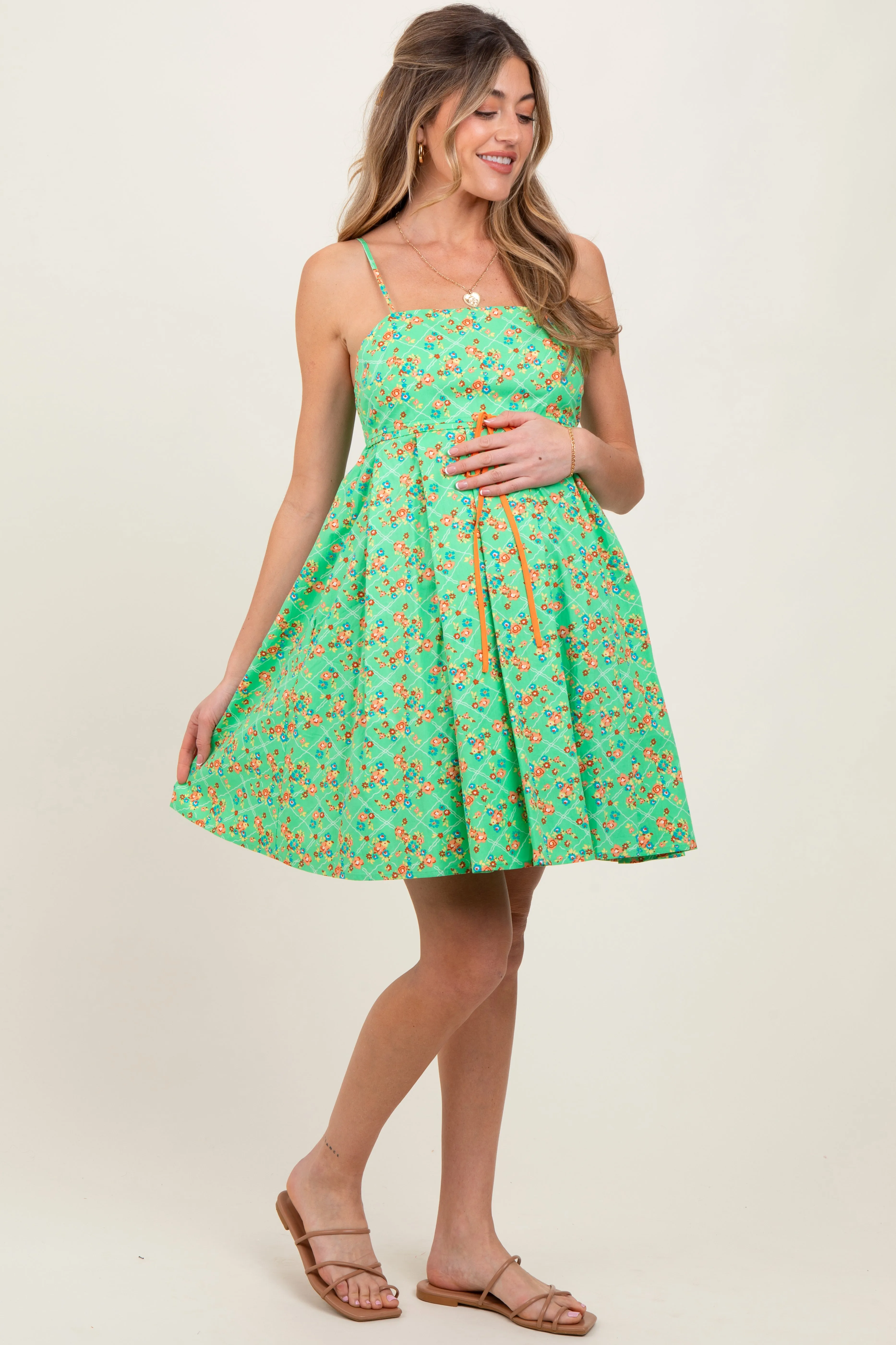 Green Floral Sleeveless Maternity Mini Dress sold by Pinkblush product image thumbnail 3