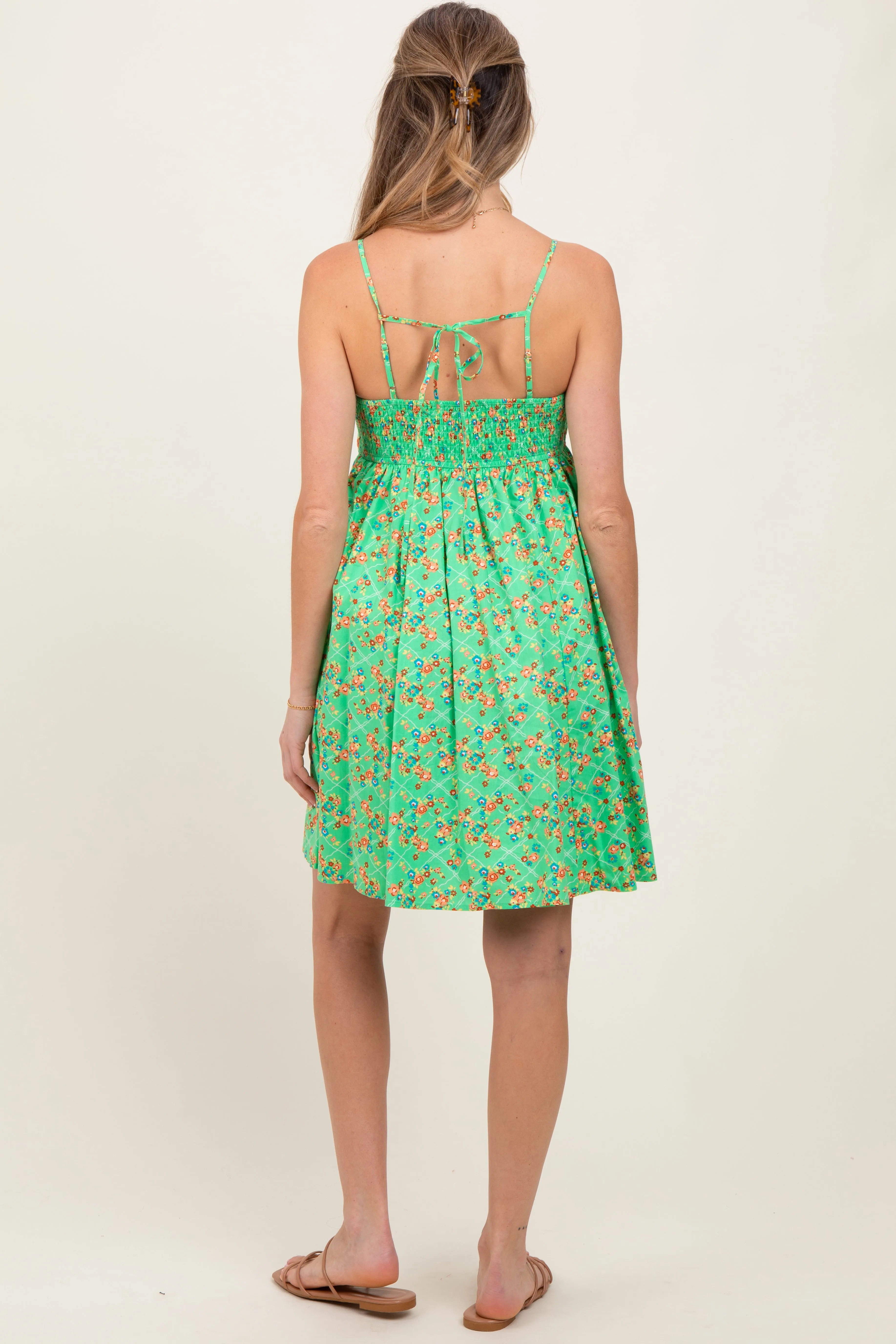 Green Floral Sleeveless Maternity Mini Dress sold by Pinkblush product image thumbnail 4