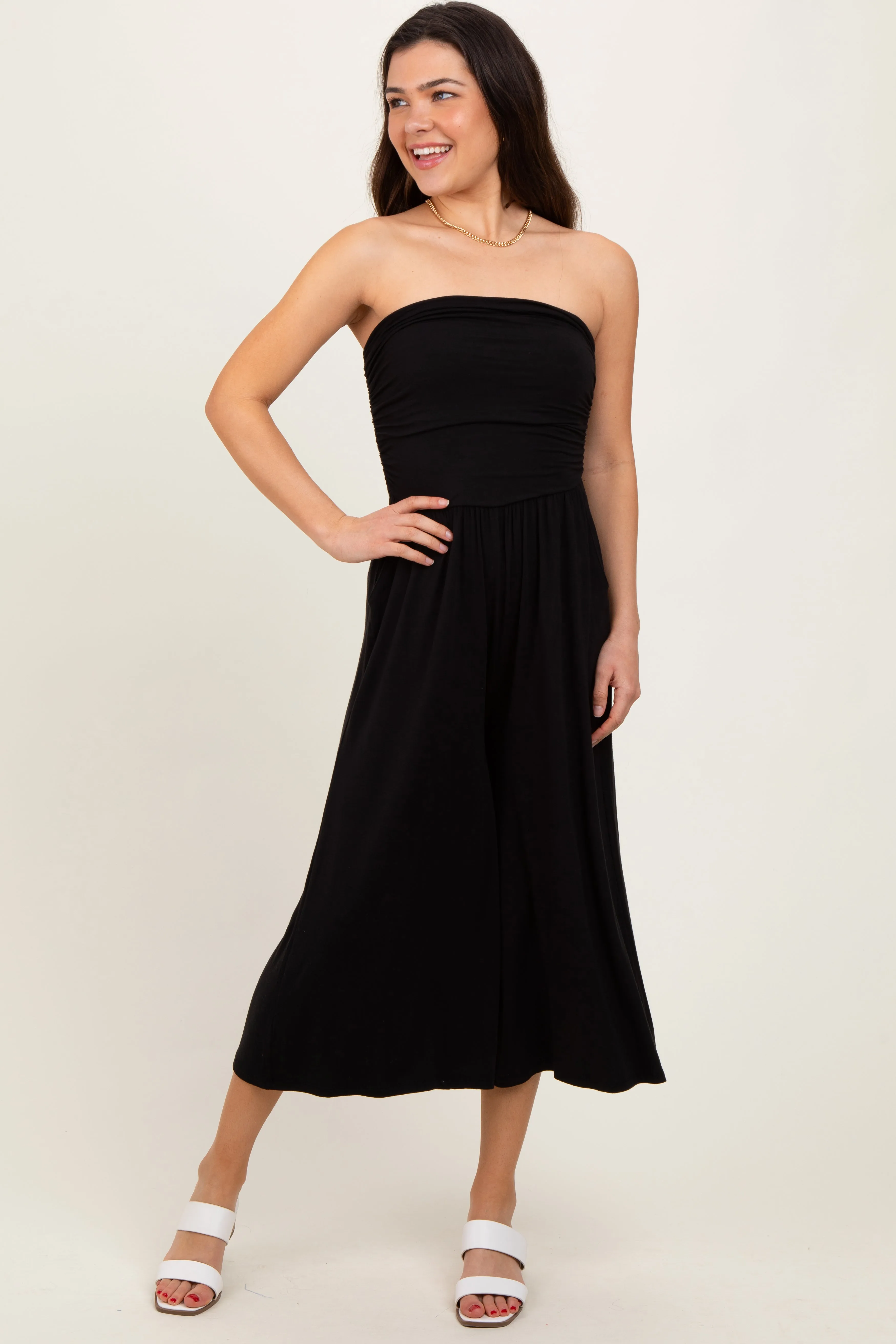 Black Double Layered Strapless Tube Top Maternity Jumpsuit sold by Pinkblush product image thumbnail 5