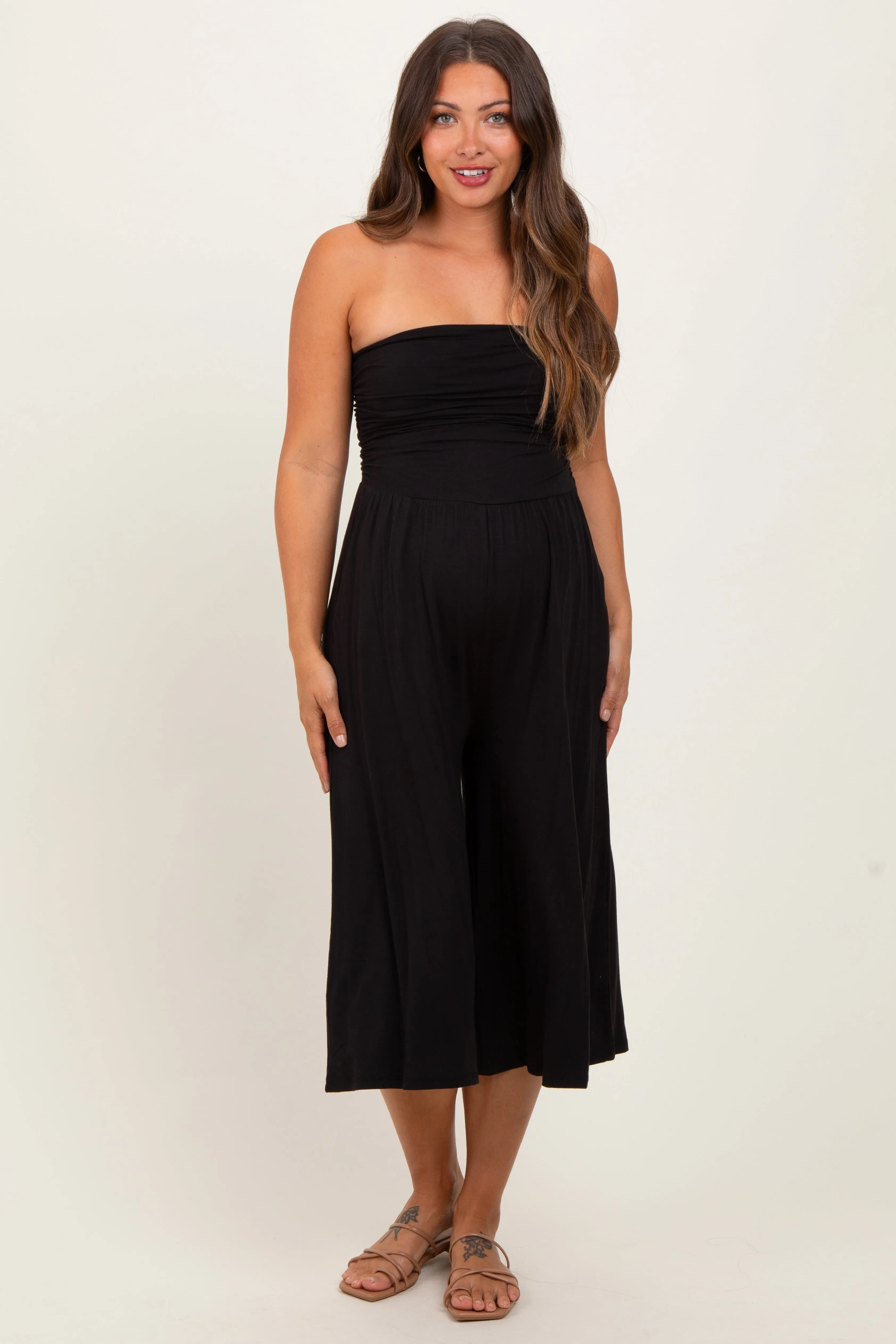 Black Double Layered Strapless Tube Top Maternity Jumpsuit sold by Pinkblush product image thumbnail 2