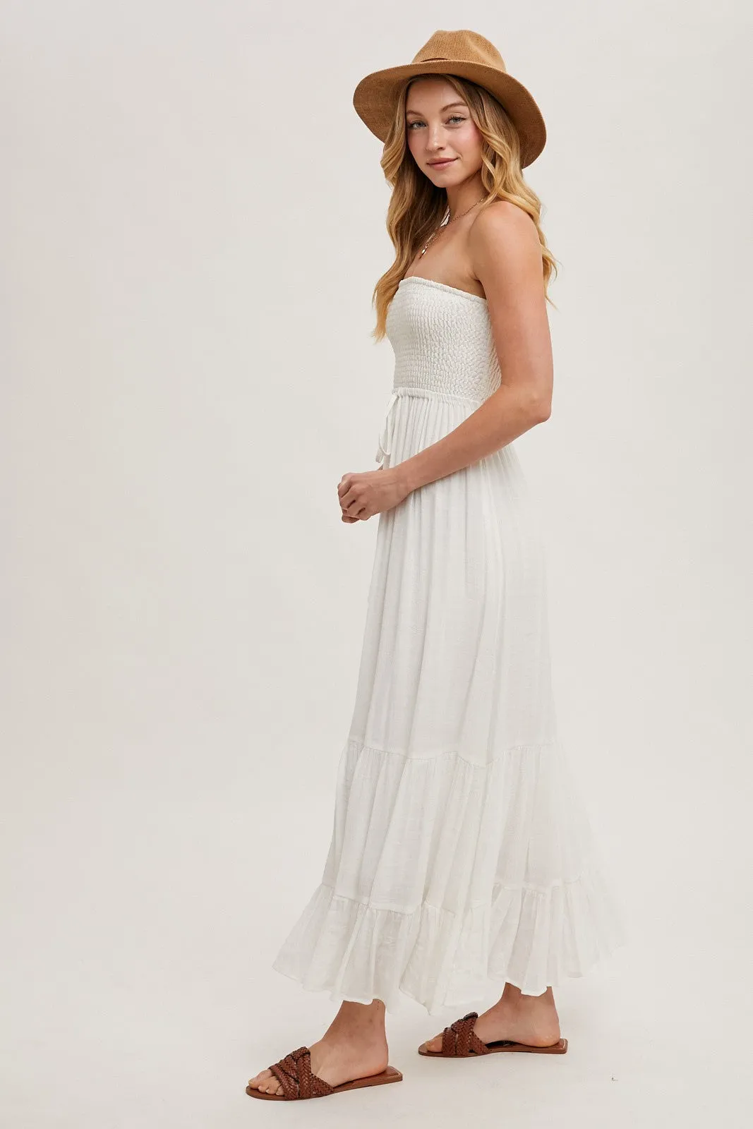 Ivory Smocked Strapless Front Tie Maxi Dress sold by Pinkblush product image thumbnail 2