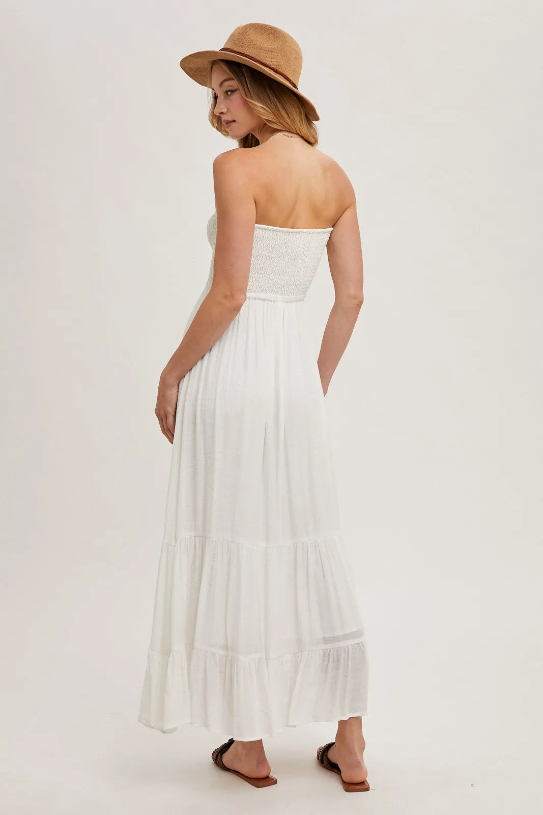 Ivory Smocked Strapless Front Tie Maxi Dress sold by Pinkblush product image thumbnail 3