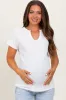 White Ribbed Notched Neckline Maternity Top sold by Pinkblush