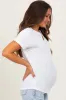 White Ribbed Notched Neckline Maternity Top sold by Pinkblush