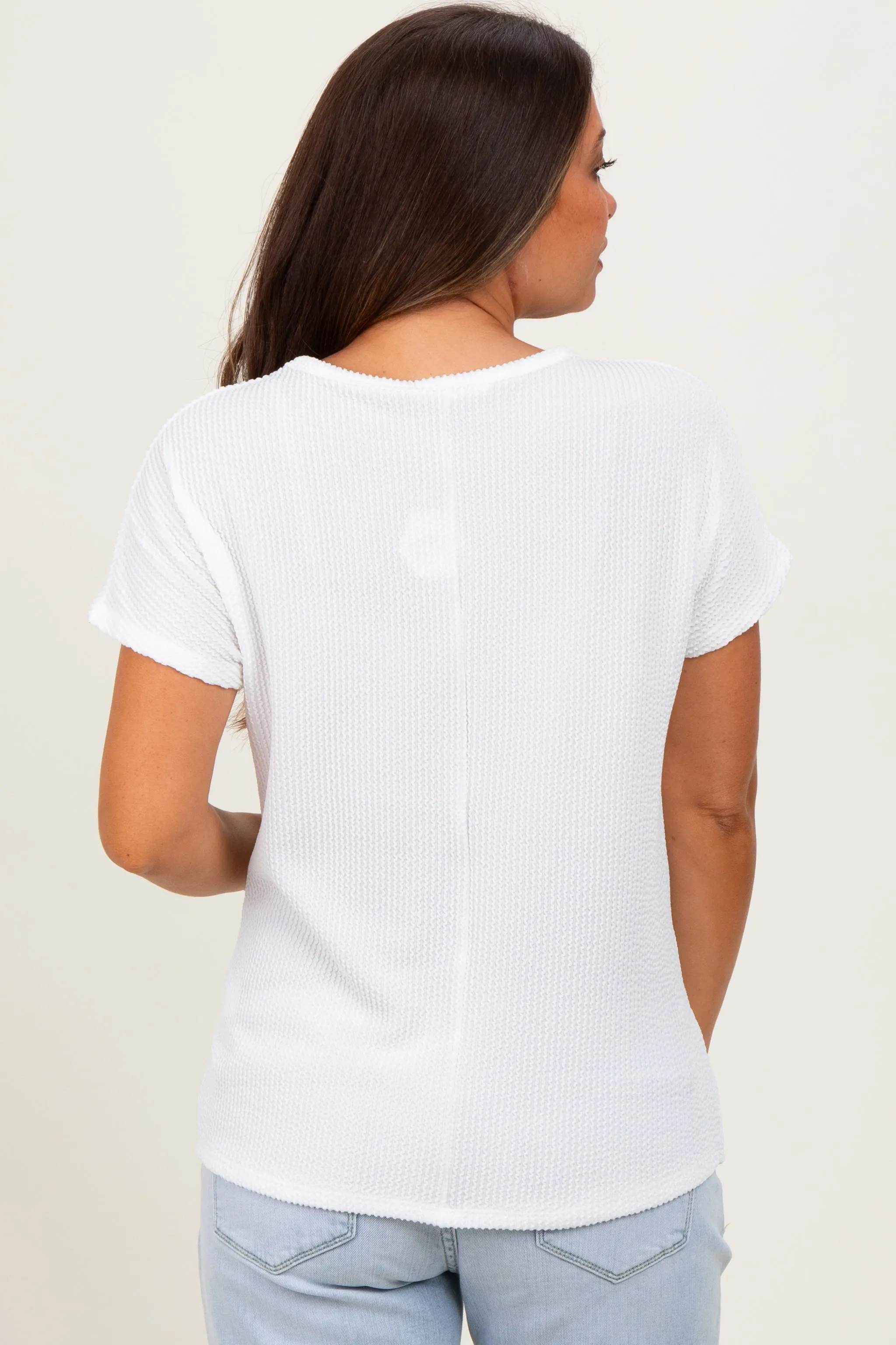 White Ribbed Notched Neckline Maternity Top sold by Pinkblush product image thumbnail 4