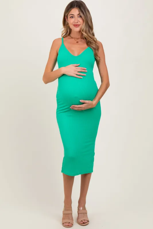 Green Ribbed Cami Maternity Midi Dress sold by Pinkblush
