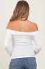 White Off Shoulder Foldover Maternity Long Sleeve Top sold by Pinkblush