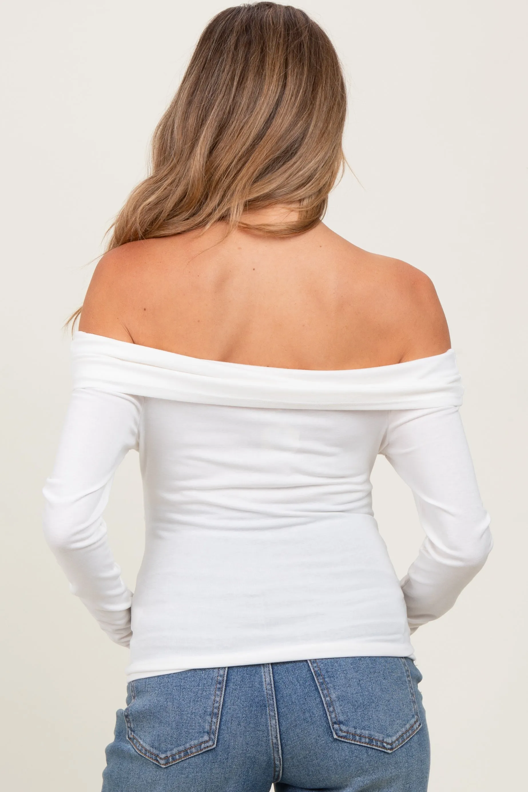 White Off Shoulder Foldover Maternity Long Sleeve Top sold by Pinkblush product image thumbnail 2