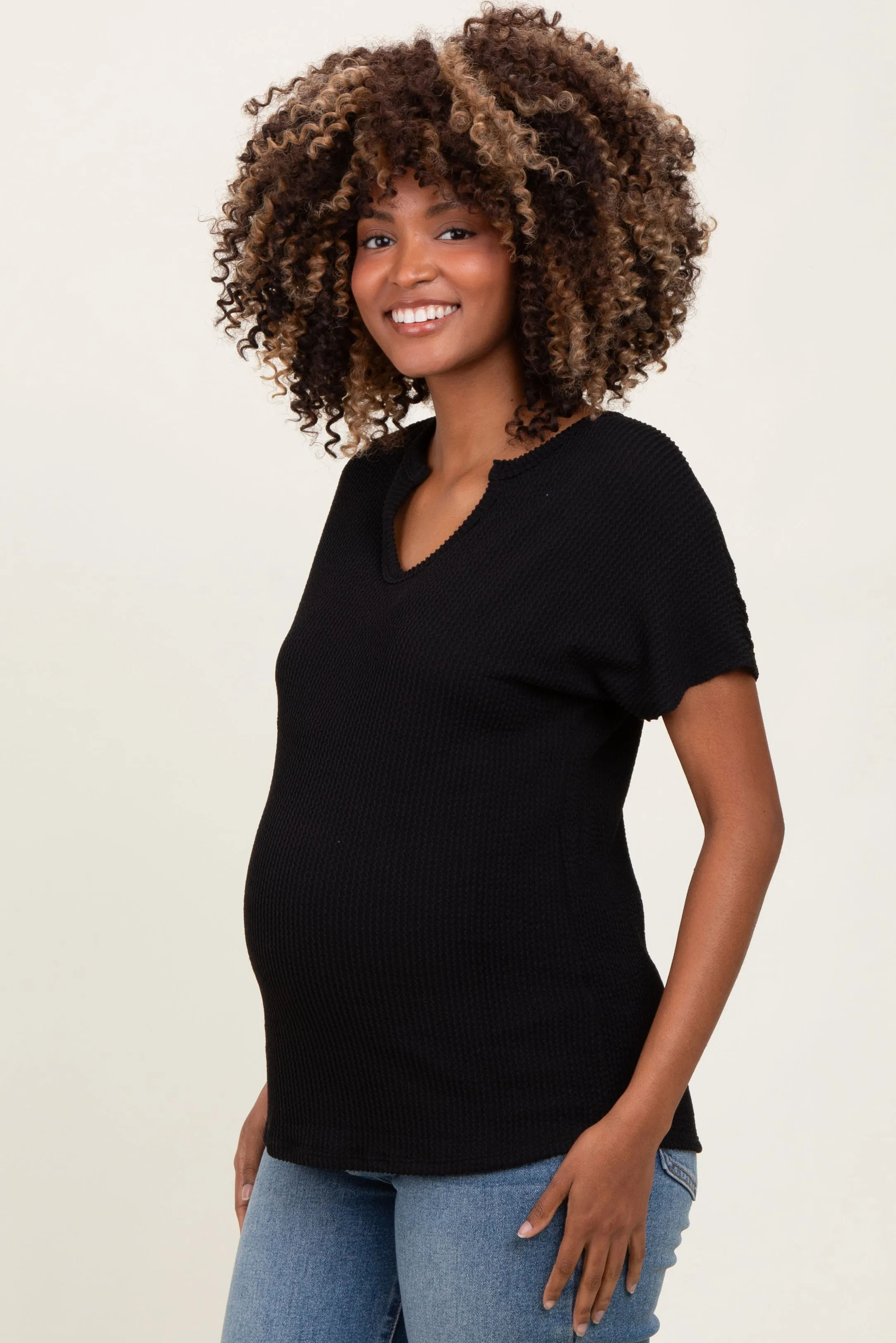 Black Ribbed Notched Neckline Maternity Top sold by Pinkblush product image thumbnail 2