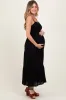 Black Smocked Bead Detail Strap Maternity Midi Dress sold by Pinkblush