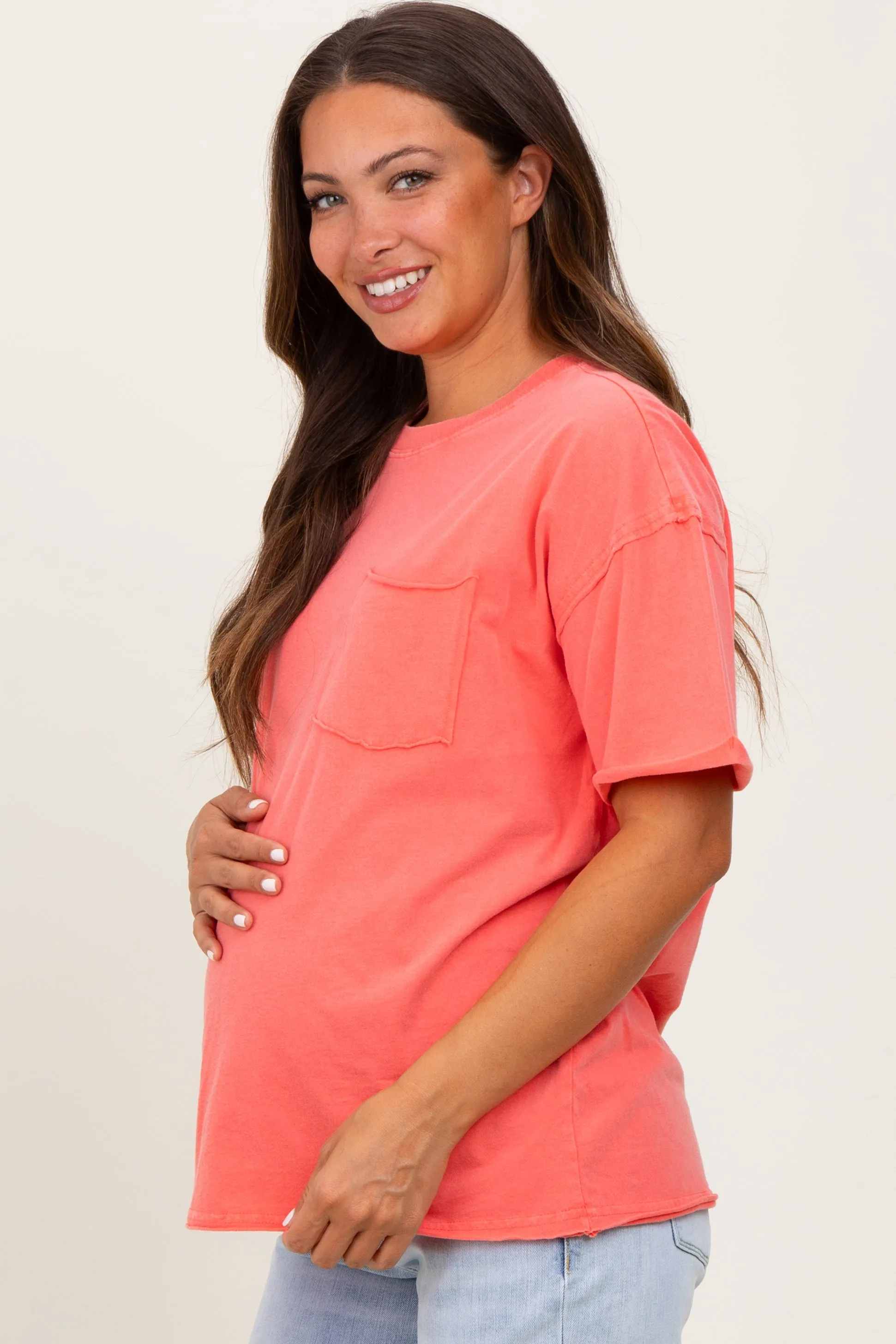 Coral Short Sleeve Front Pocket Tunic Maternity Top sold by Pinkblush product image thumbnail 3