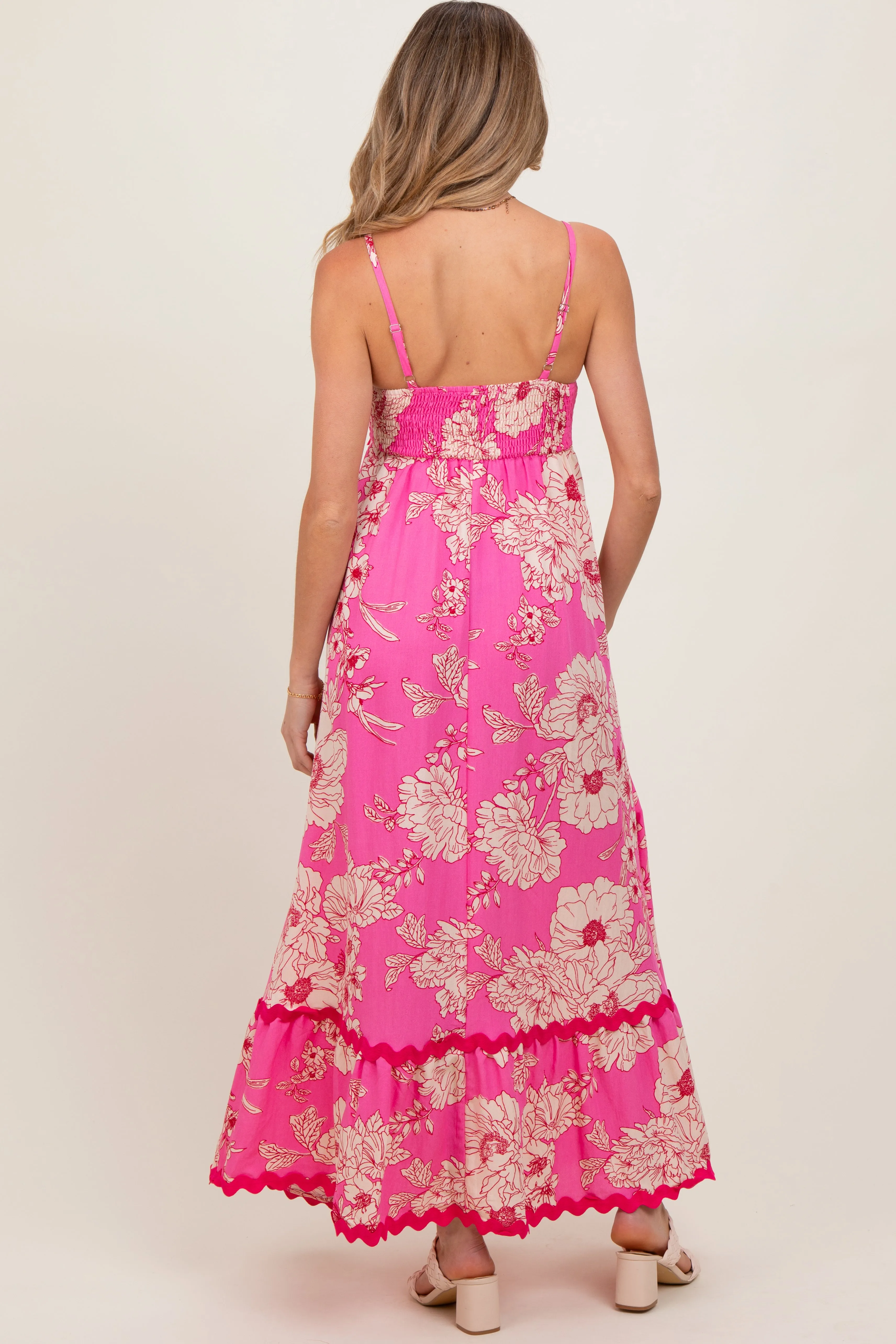 Fuchsia Floral Wavy Trim Maternity Maxi Dress sold by Pinkblush product image thumbnail 4