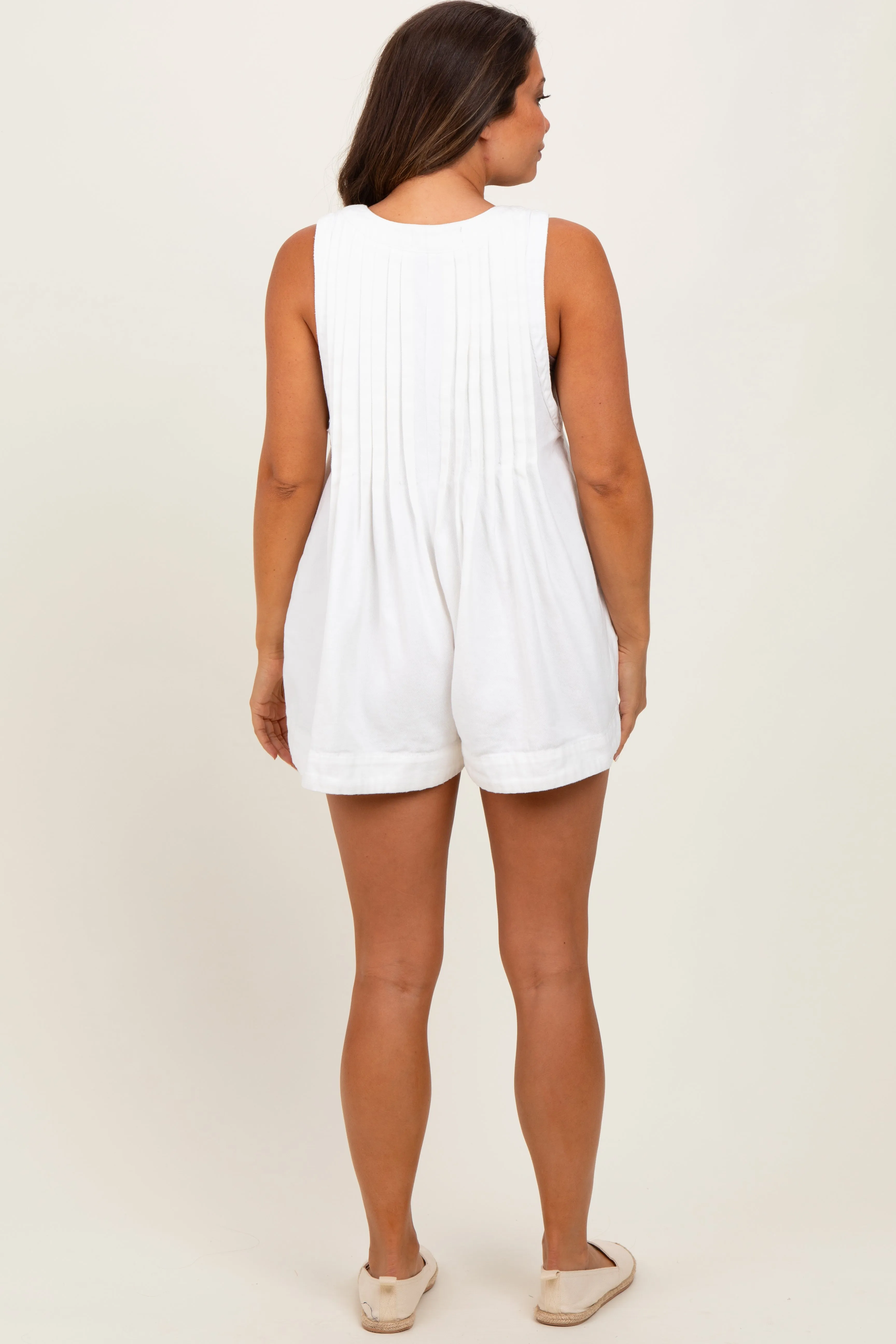 Cream Deep V-Neck Pleated Front Tie Sleeveless Maternity Romper sold by Pinkblush product image thumbnail 2