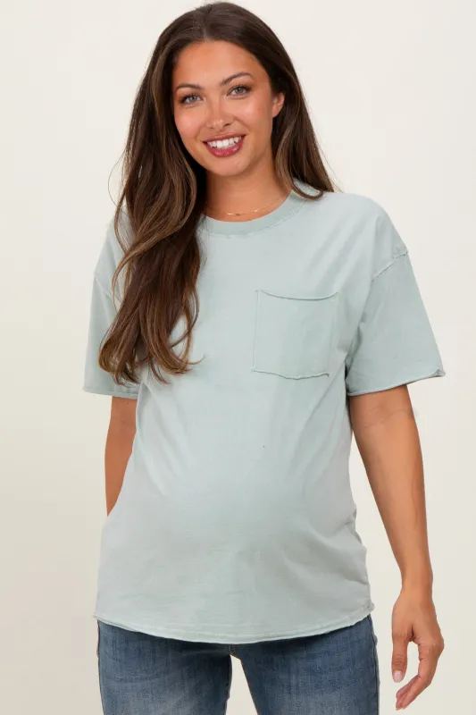 Sage Short Sleeve Front Pocket Tunic Maternity Top sold by Pinkblush
