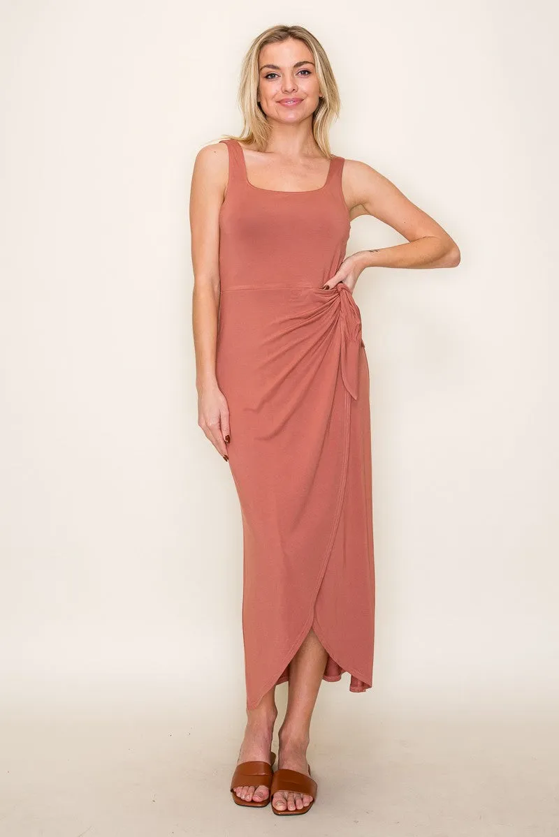 Light Rust Sleeveless Wrap Waist Midi Dress sold by Pinkblush
