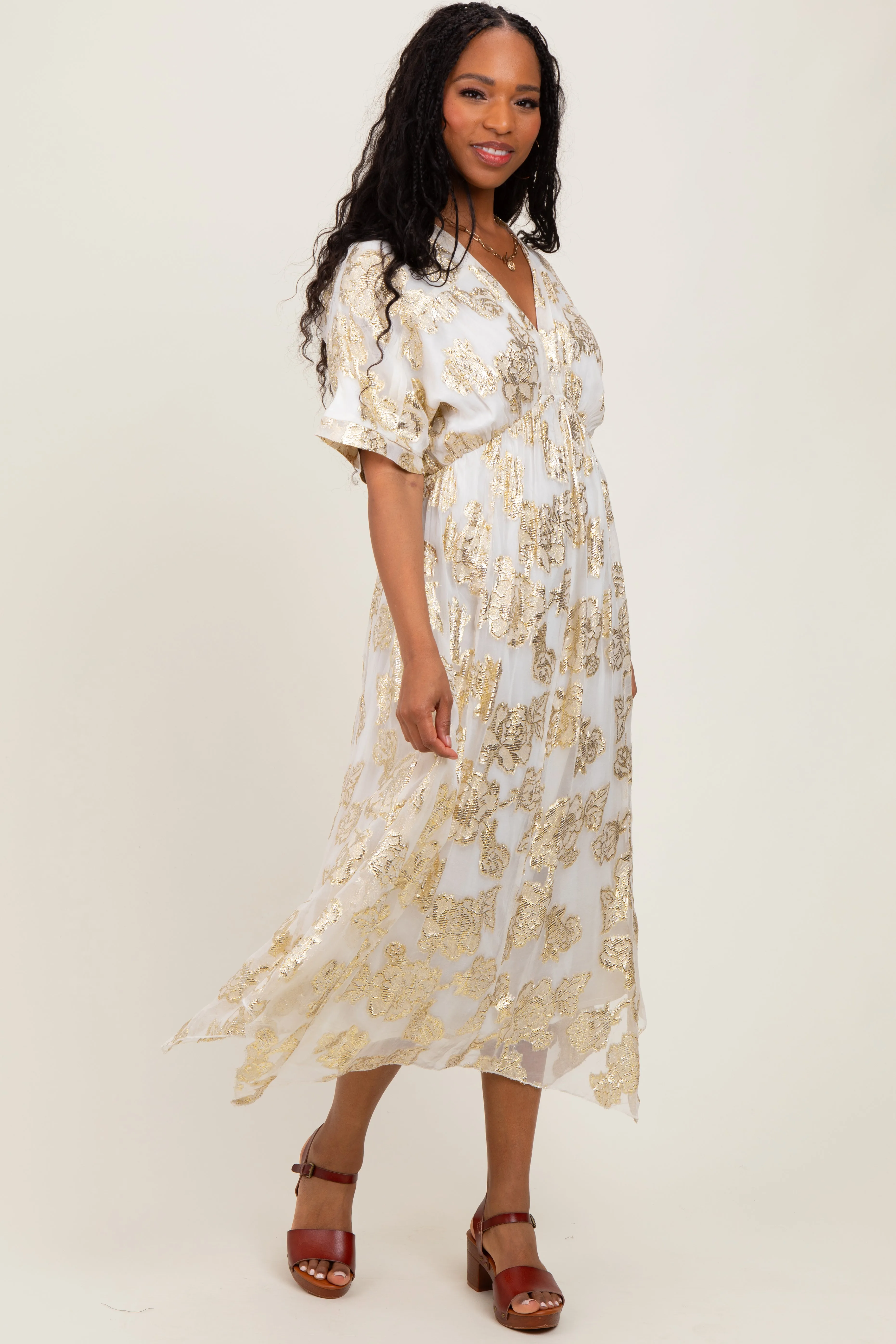Cream Metallic Floral Jacquard Overlay Maxi Dress sold by Pinkblush product image thumbnail 2