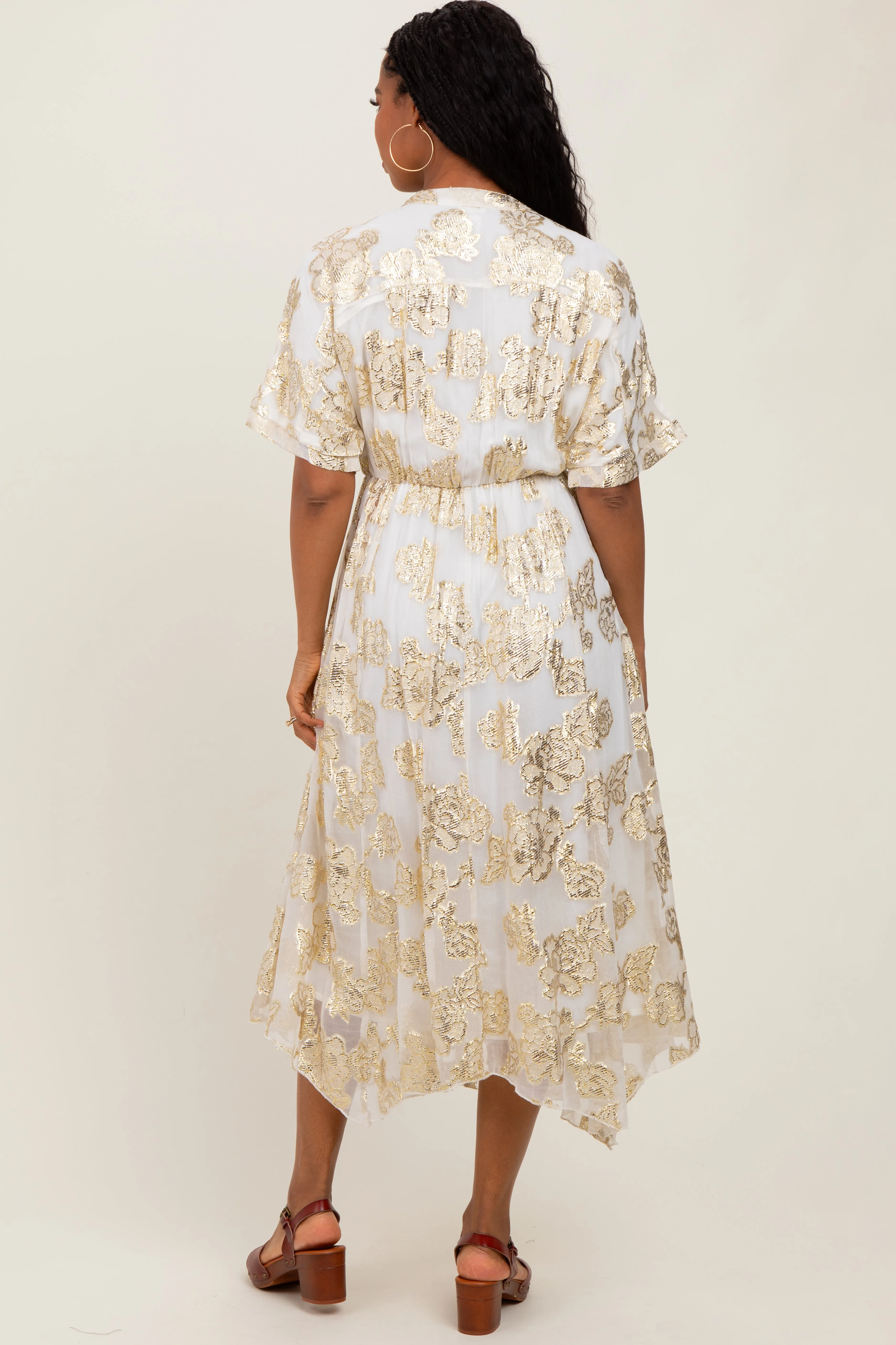 Cream Metallic Floral Jacquard Overlay Maxi Dress sold by Pinkblush product image thumbnail 3