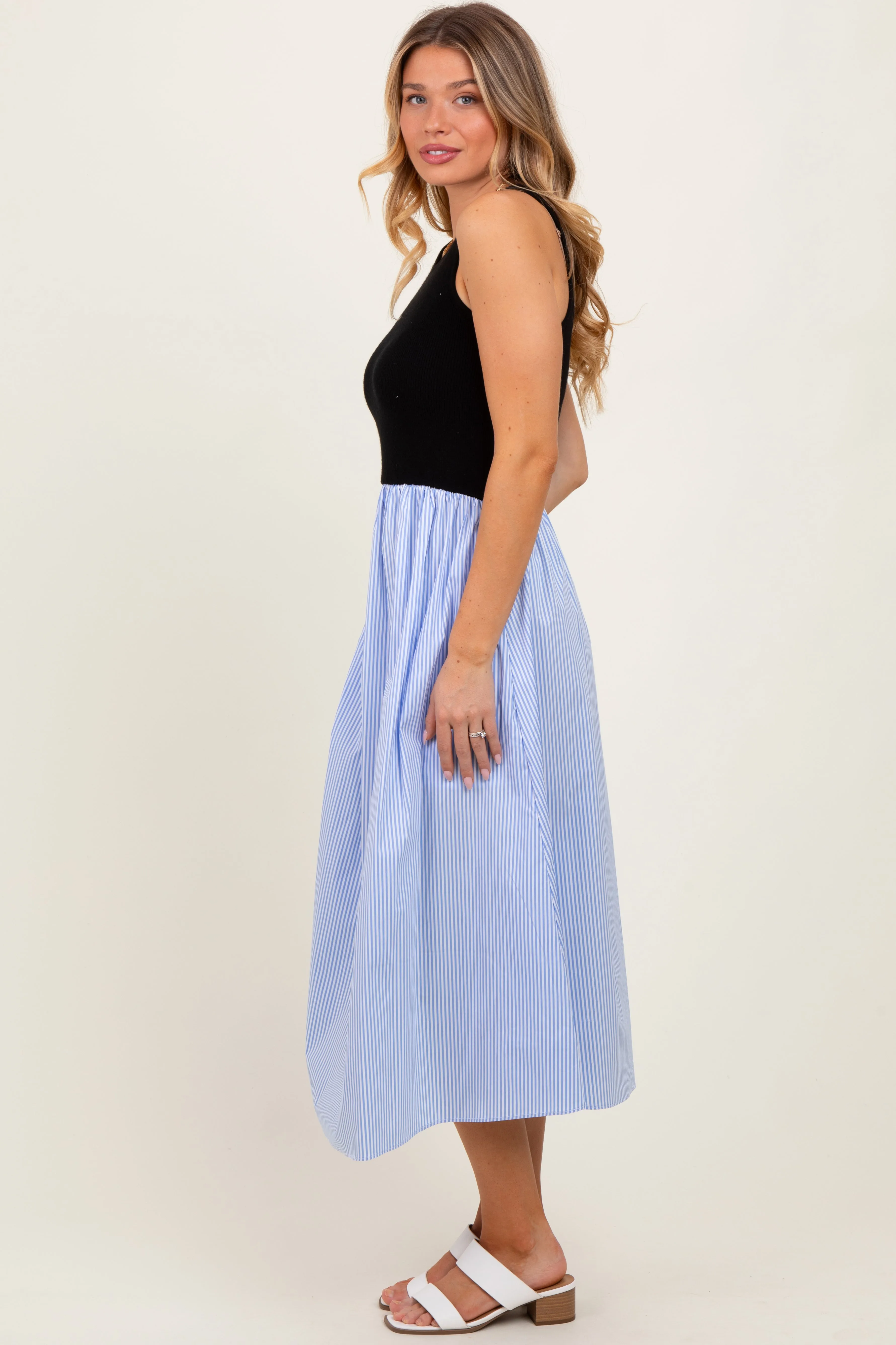 Black Sleeveless Colorblock Striped Skirt Midi Dress sold by Pinkblush product image thumbnail 2