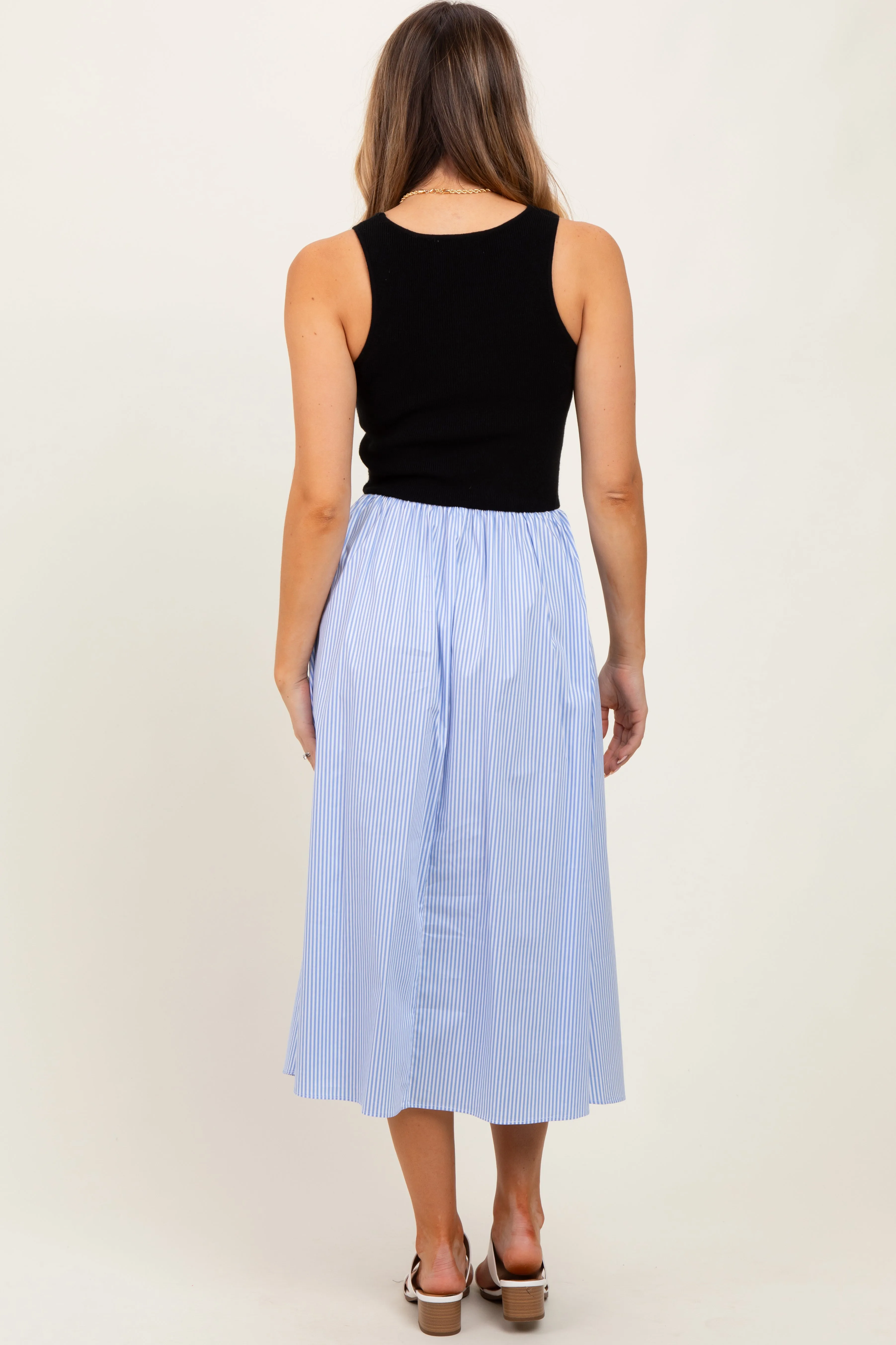 Black Sleeveless Colorblock Striped Skirt Midi Dress sold by Pinkblush product image thumbnail 3