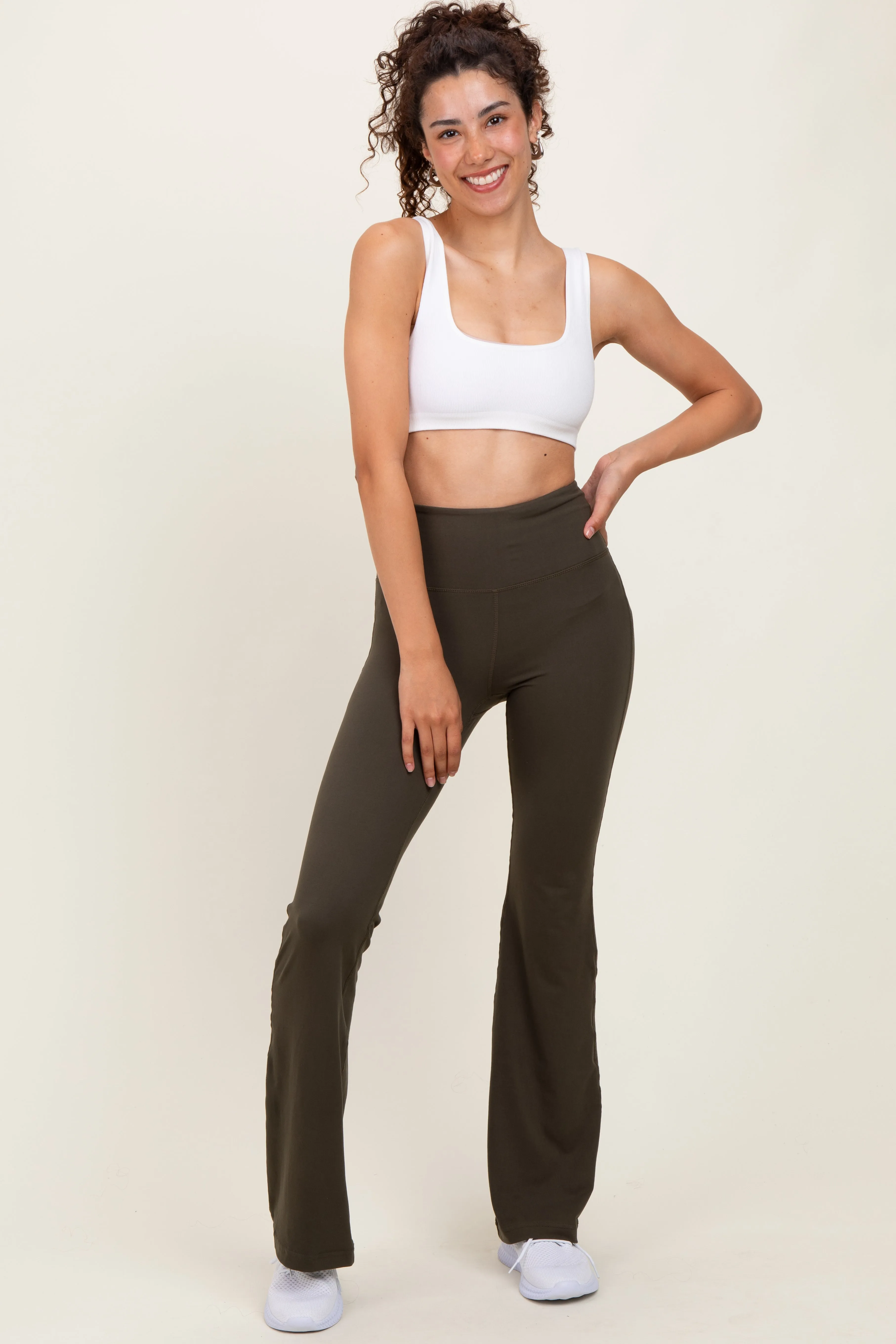 Olive Flared Leggings sold by Pinkblush