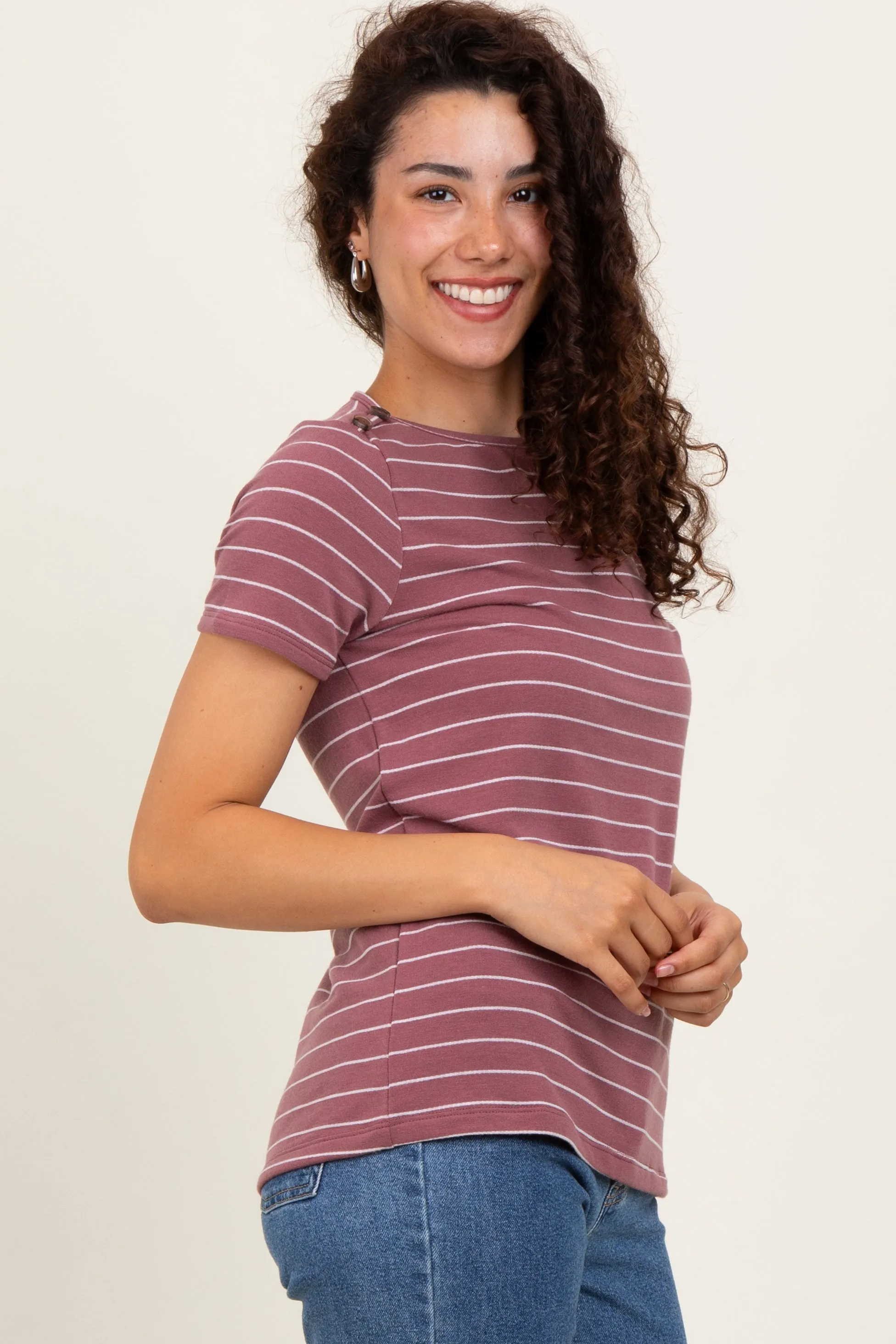 Rust Striped Button Shoulder Detail Top sold by Pinkblush product image thumbnail 3