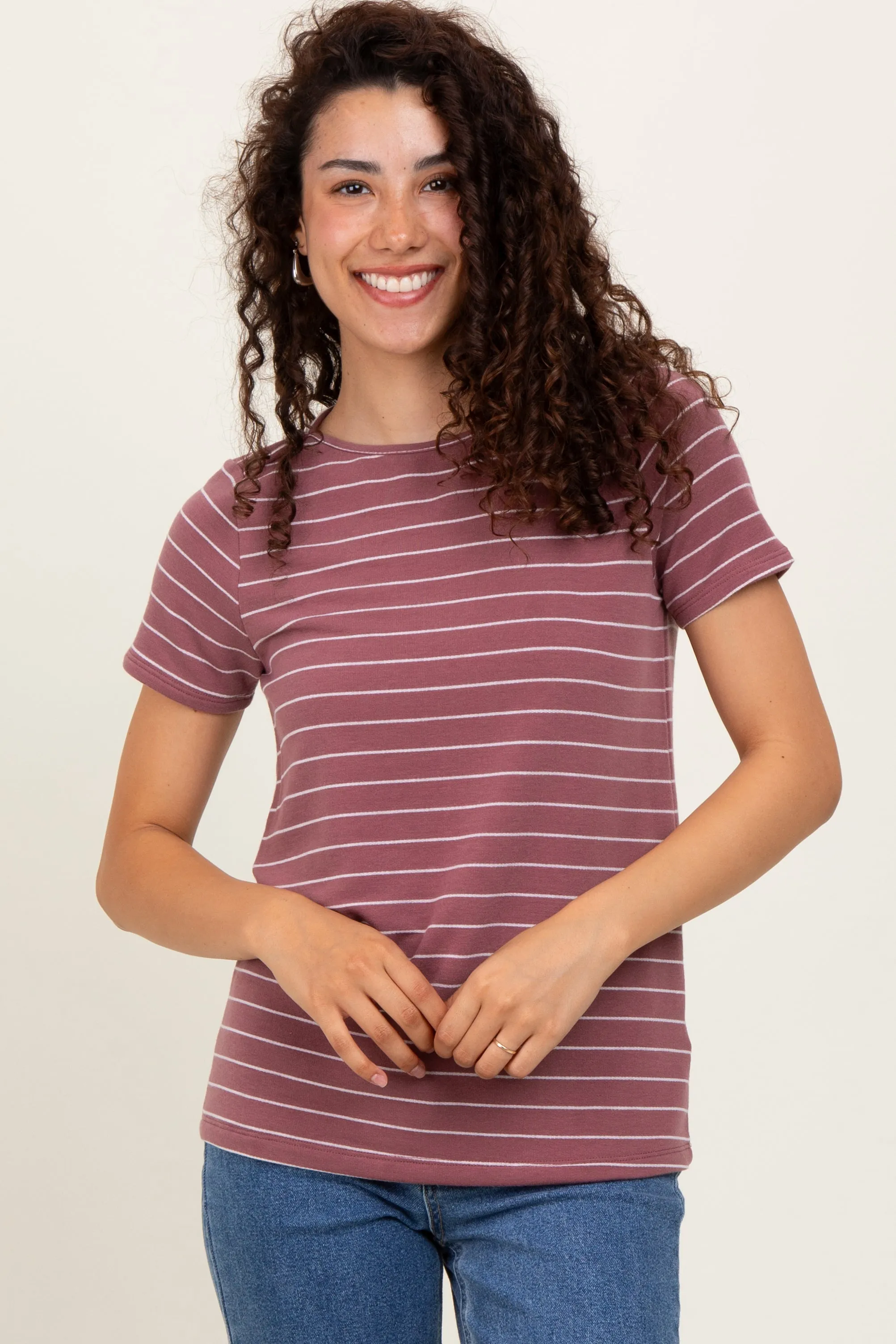 Rust Striped Button Shoulder Detail Top sold by Pinkblush