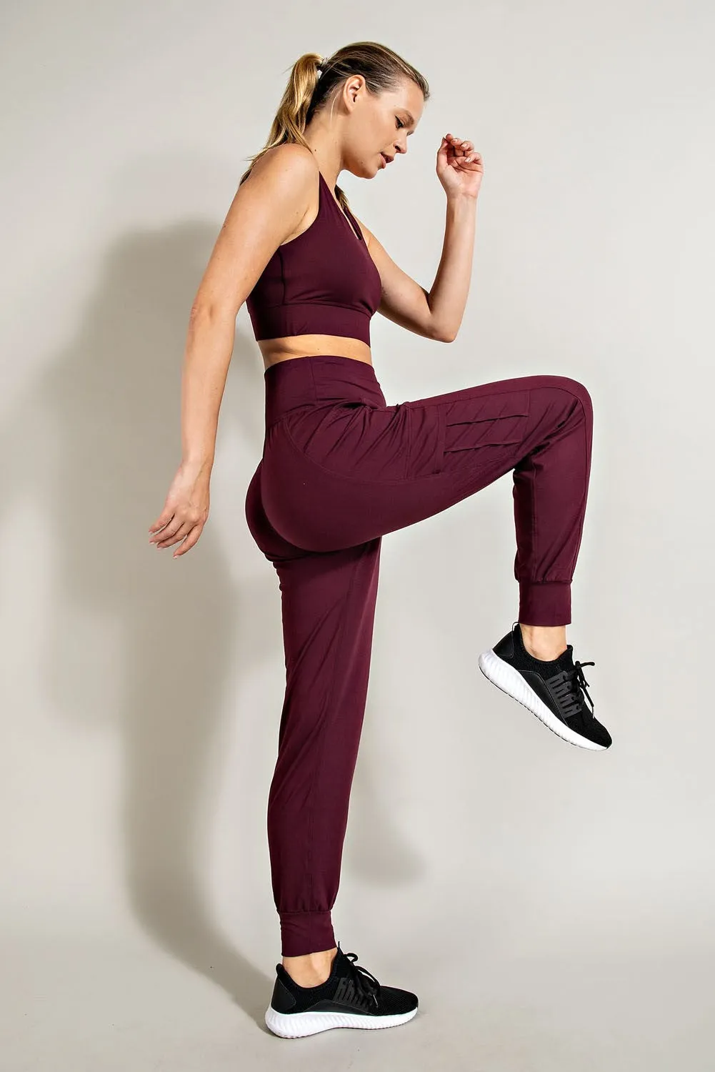 Burgundy Cargo Pocket Jogger Pants sold by Pinkblush