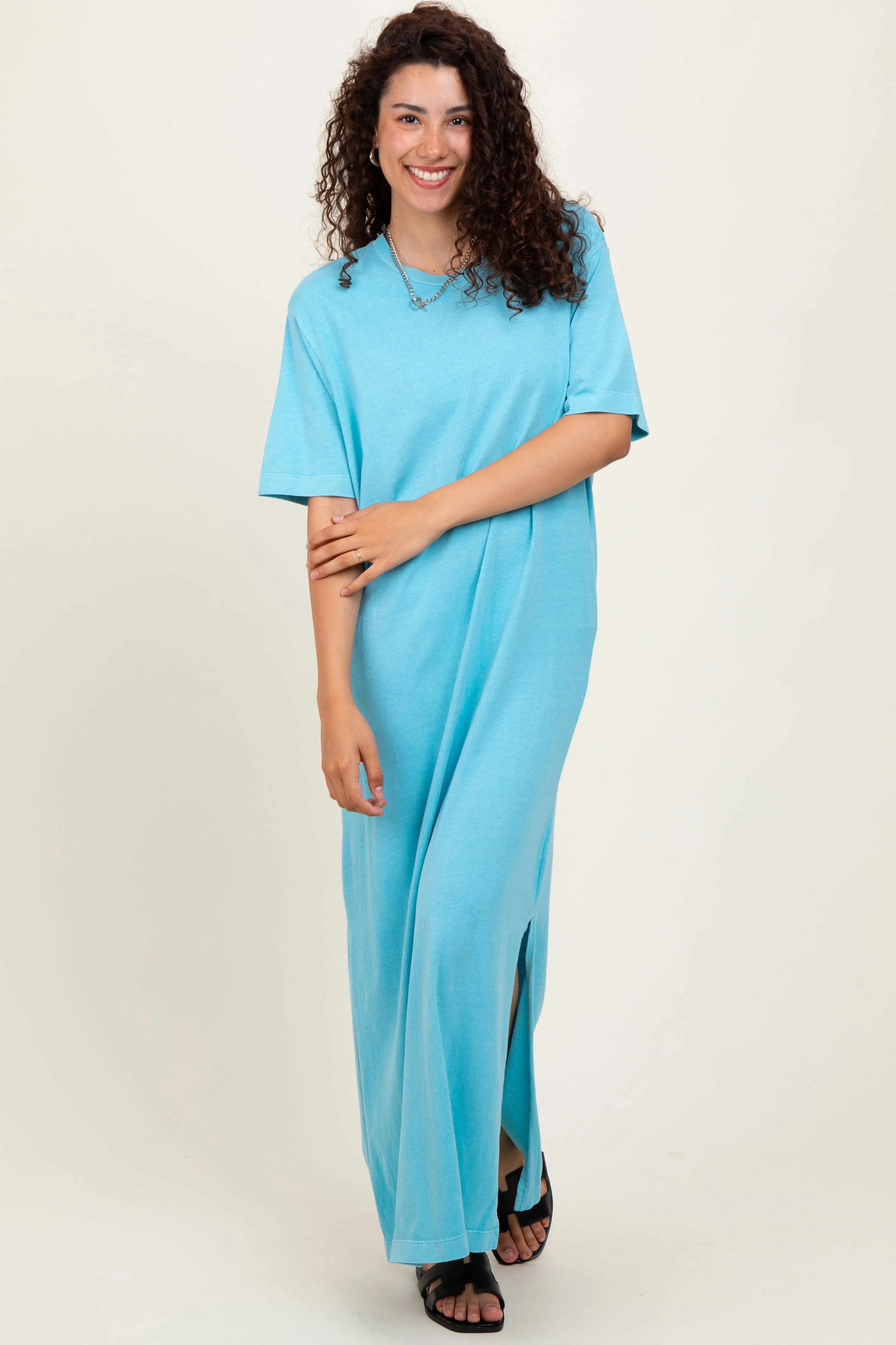 Aqua Short Sleeve Knit T-Shirt Maxi Dress sold by Pinkblush product image thumbnail 2