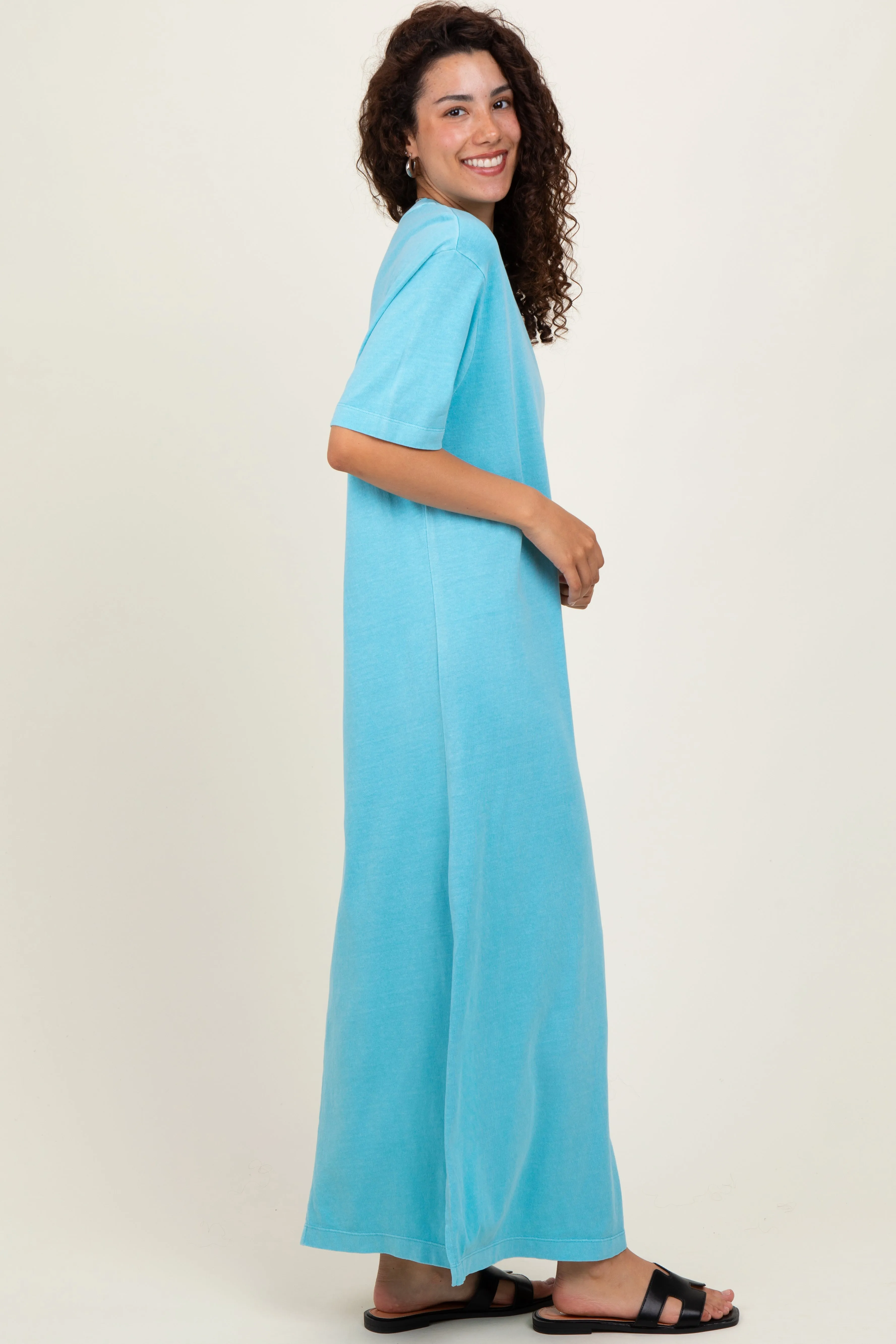 Aqua Short Sleeve Knit T-Shirt Maxi Dress sold by Pinkblush product image thumbnail 3