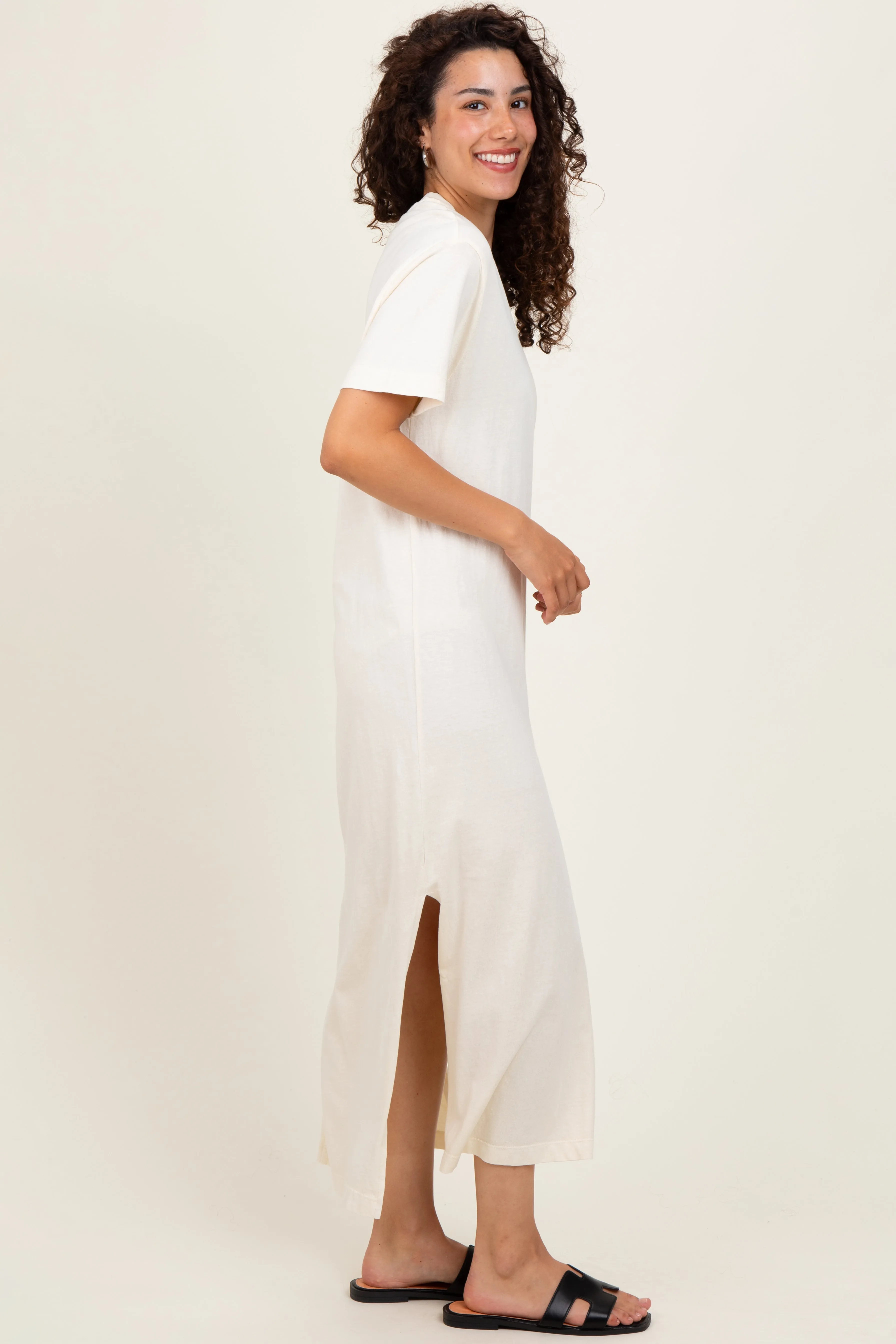 Cream Short Sleeve Knit T-Shirt Maxi Dress sold by Pinkblush product image thumbnail 2