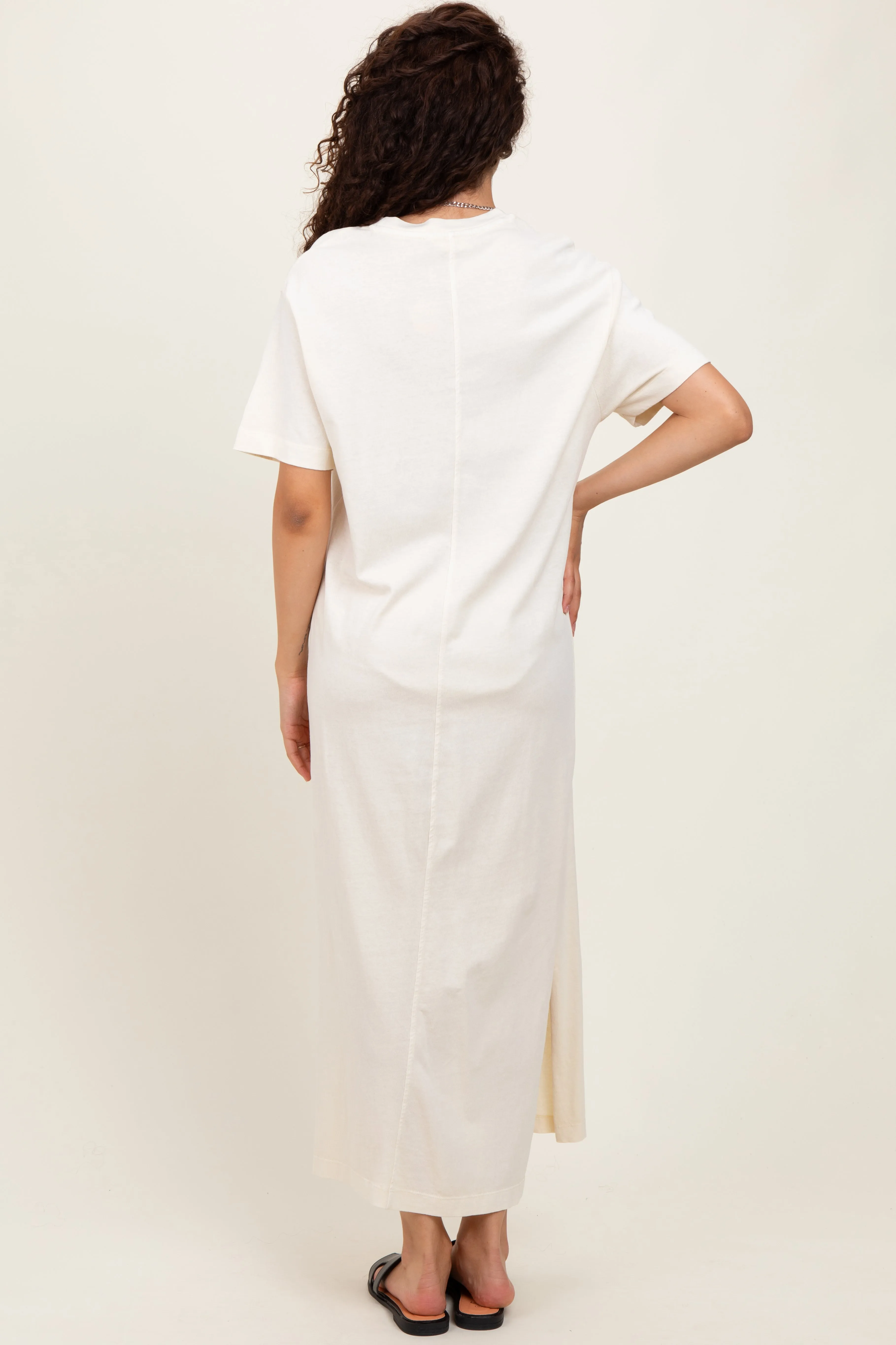 Cream Short Sleeve Knit T-Shirt Maxi Dress sold by Pinkblush product image thumbnail 3