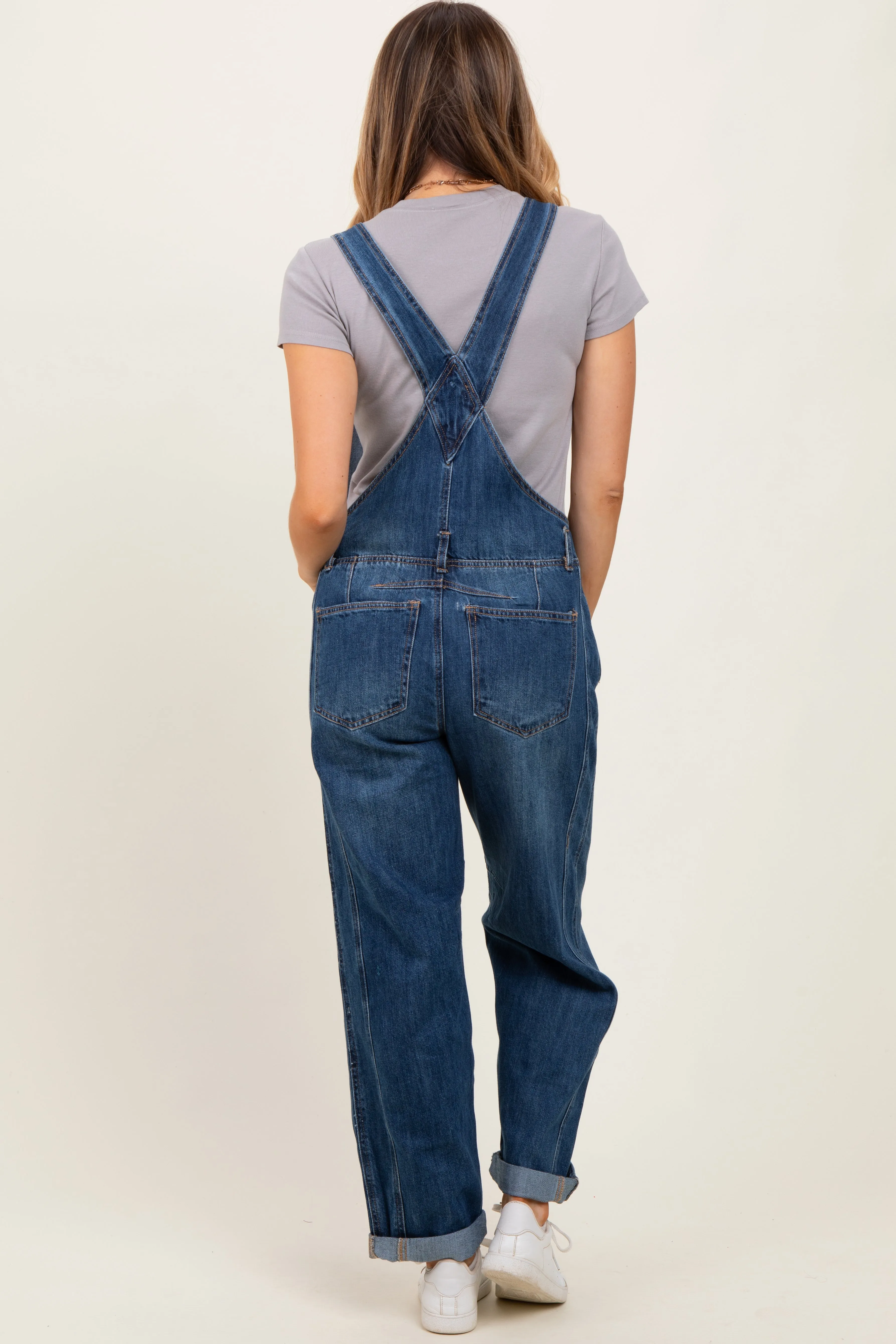 Navy Blue Barrel Leg Rolled Cuff Overall sold by Pinkblush product image thumbnail 3