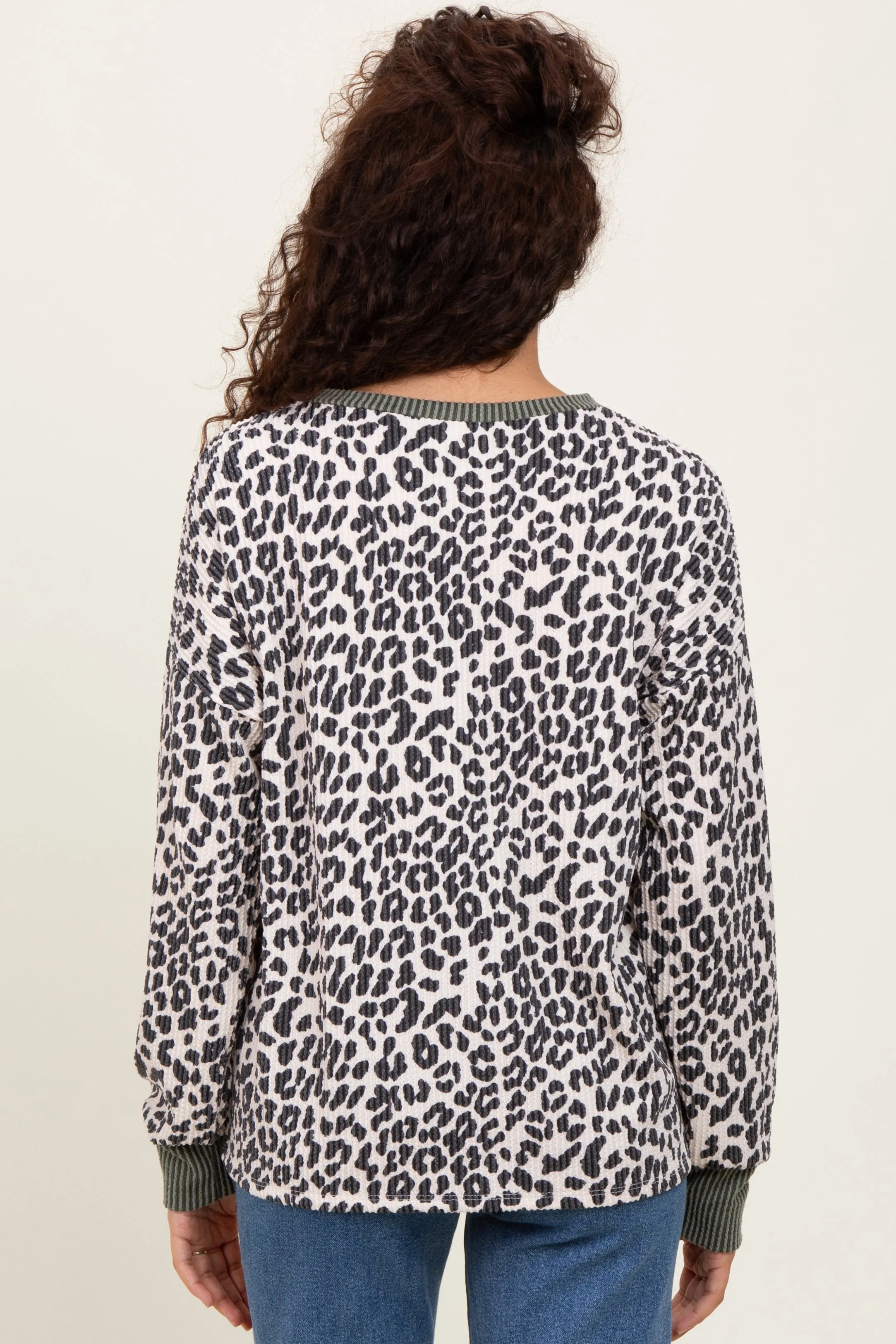 Cream Ribbed Animal Print Contrast Trim Pullover sold by Pinkblush product image thumbnail 3