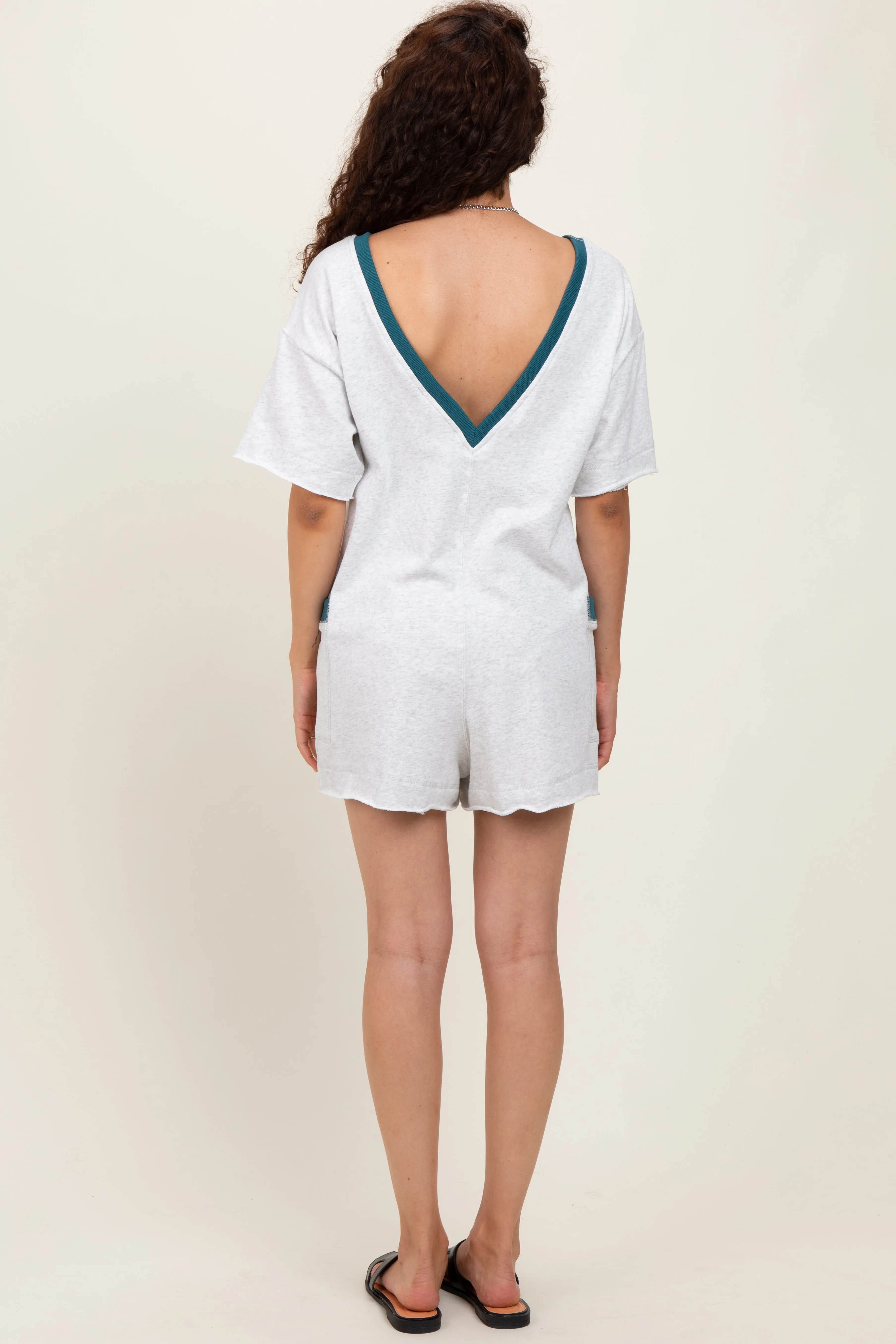 Heather Grey Cotton Terry Contrast Band Short Romper sold by Pinkblush product image thumbnail 4