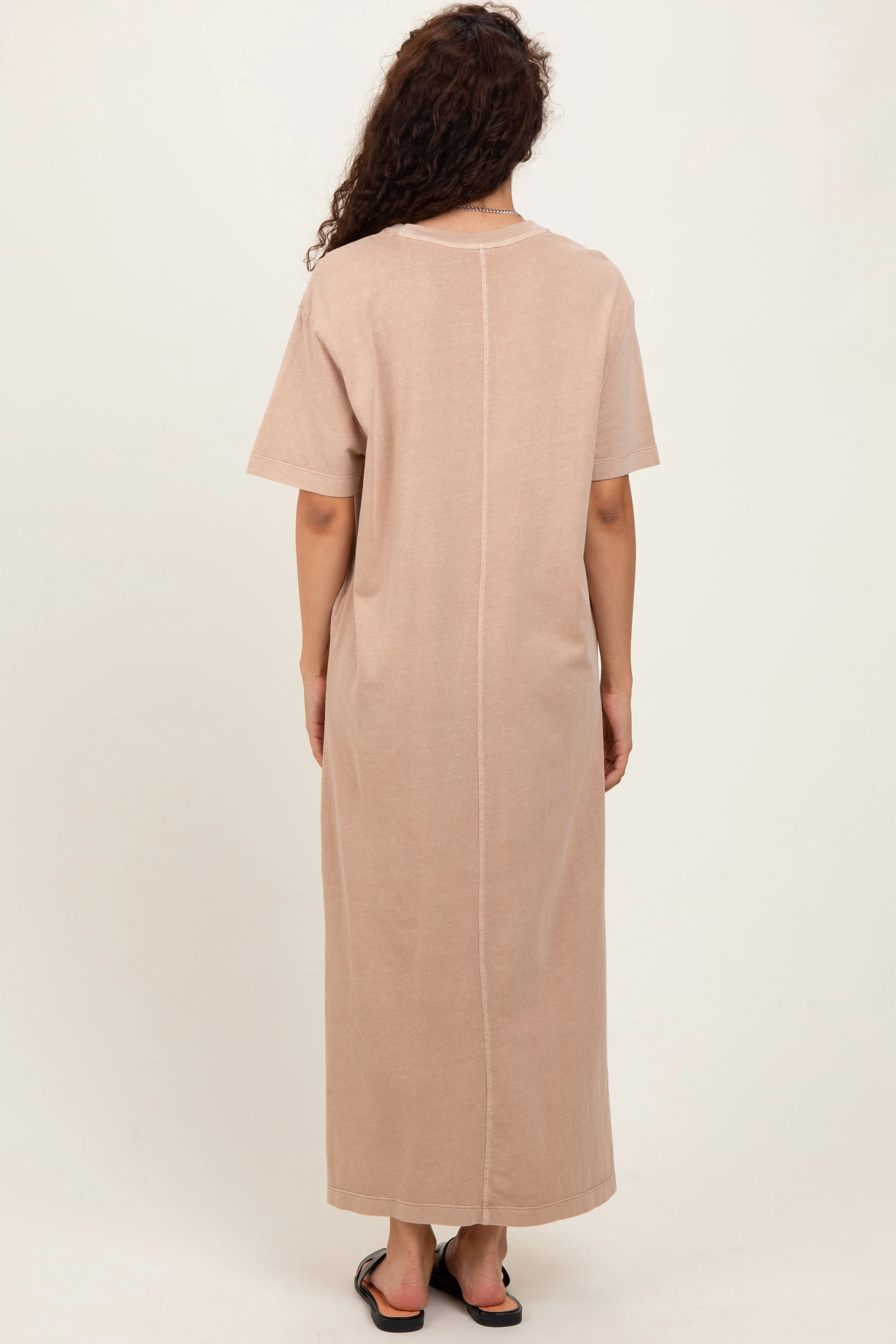 Taupe Short Sleeve Knit T-Shirt Maxi Dress sold by Pinkblush product image thumbnail 4