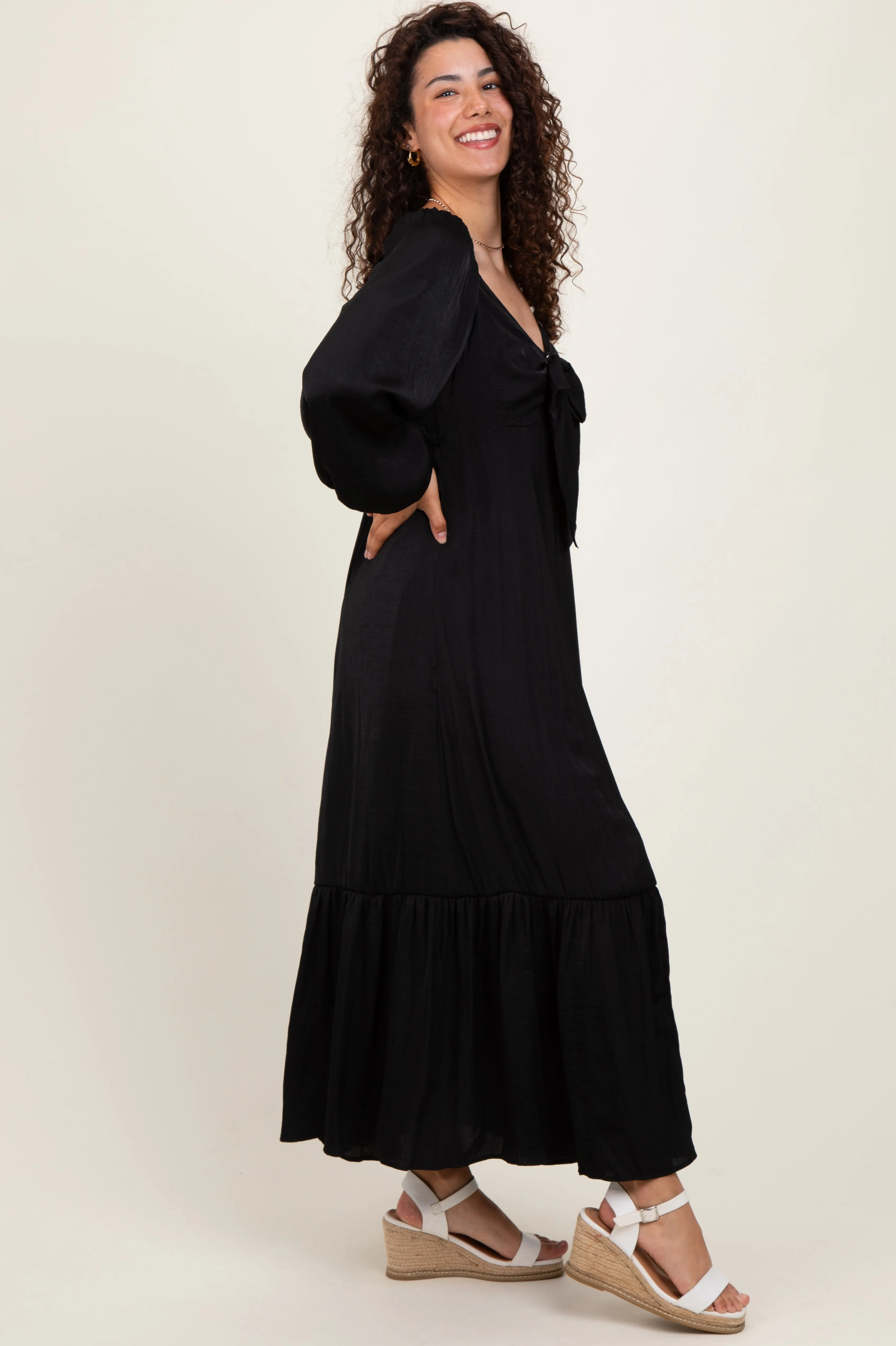 Black Bow Satin Maxi Dress sold by Pinkblush product image thumbnail 3