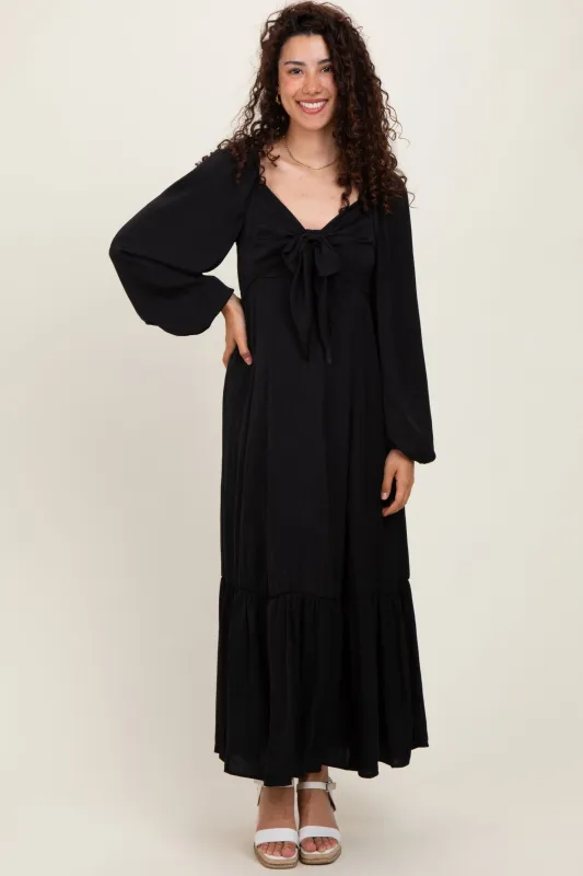 Black Bow Satin Maxi Dress sold by Pinkblush