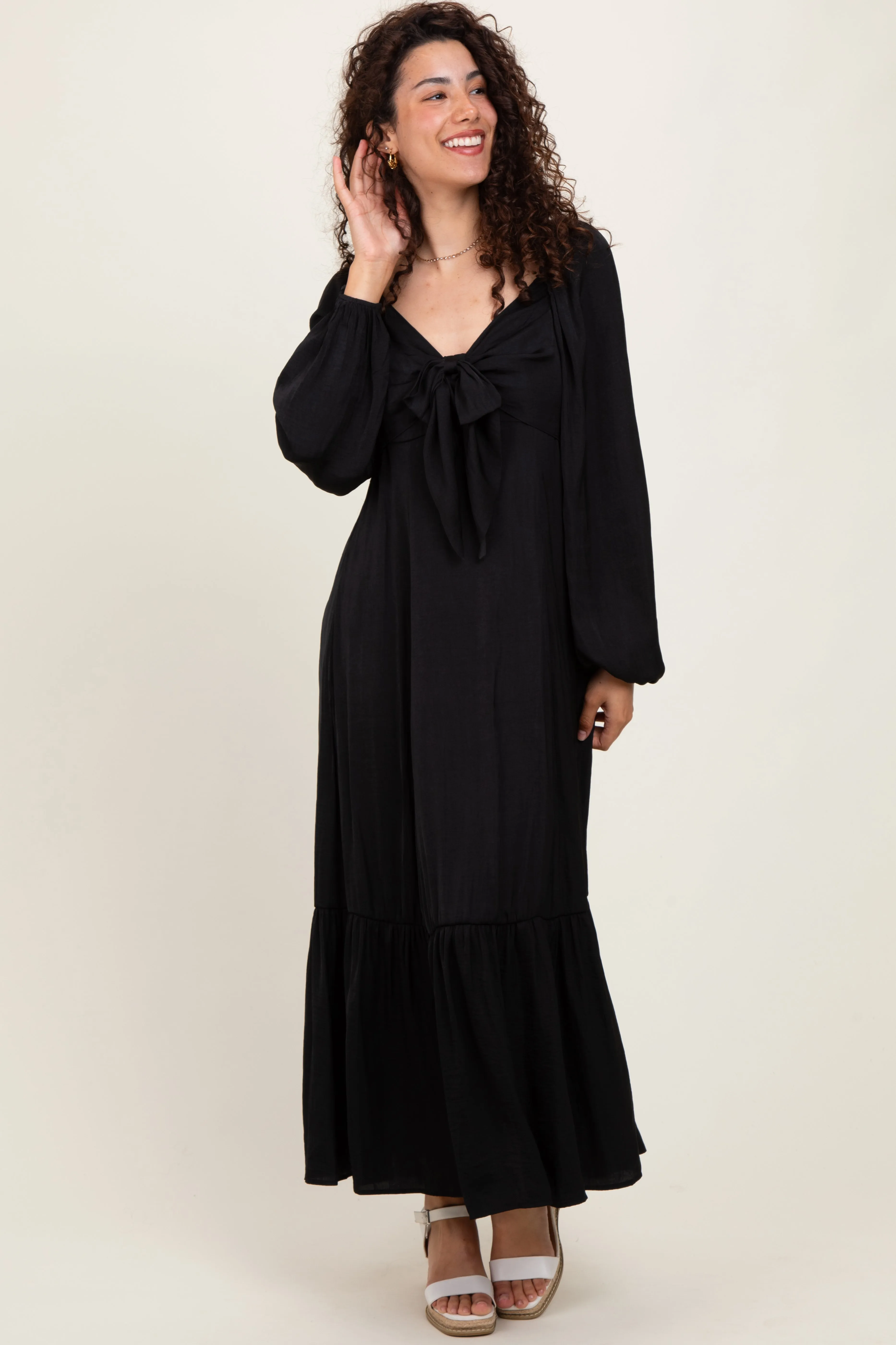 Black Bow Satin Maxi Dress sold by Pinkblush product image thumbnail 2