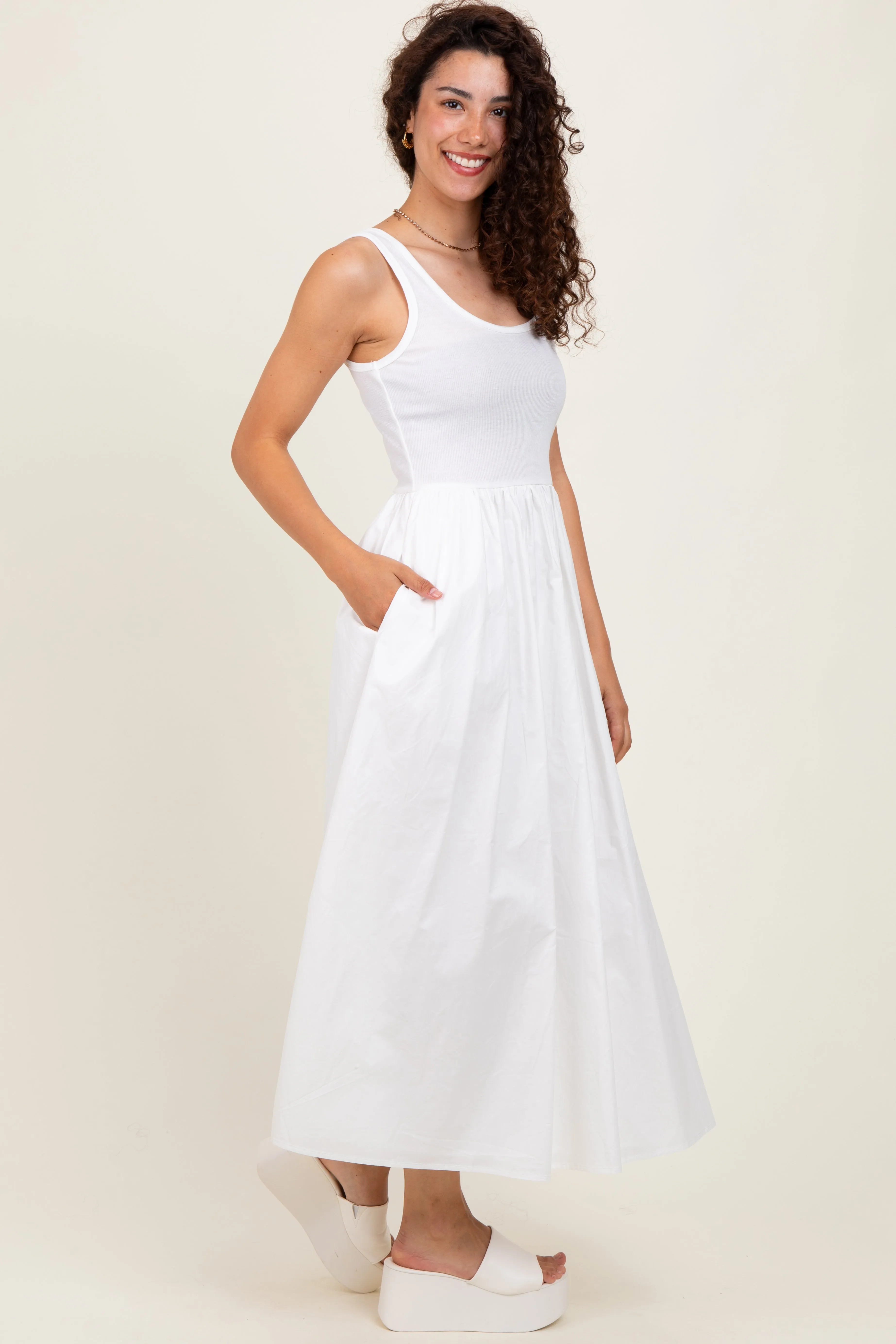 White Scoop Neck Contrast Skirt Maxi Dress sold by Pinkblush product image thumbnail 3