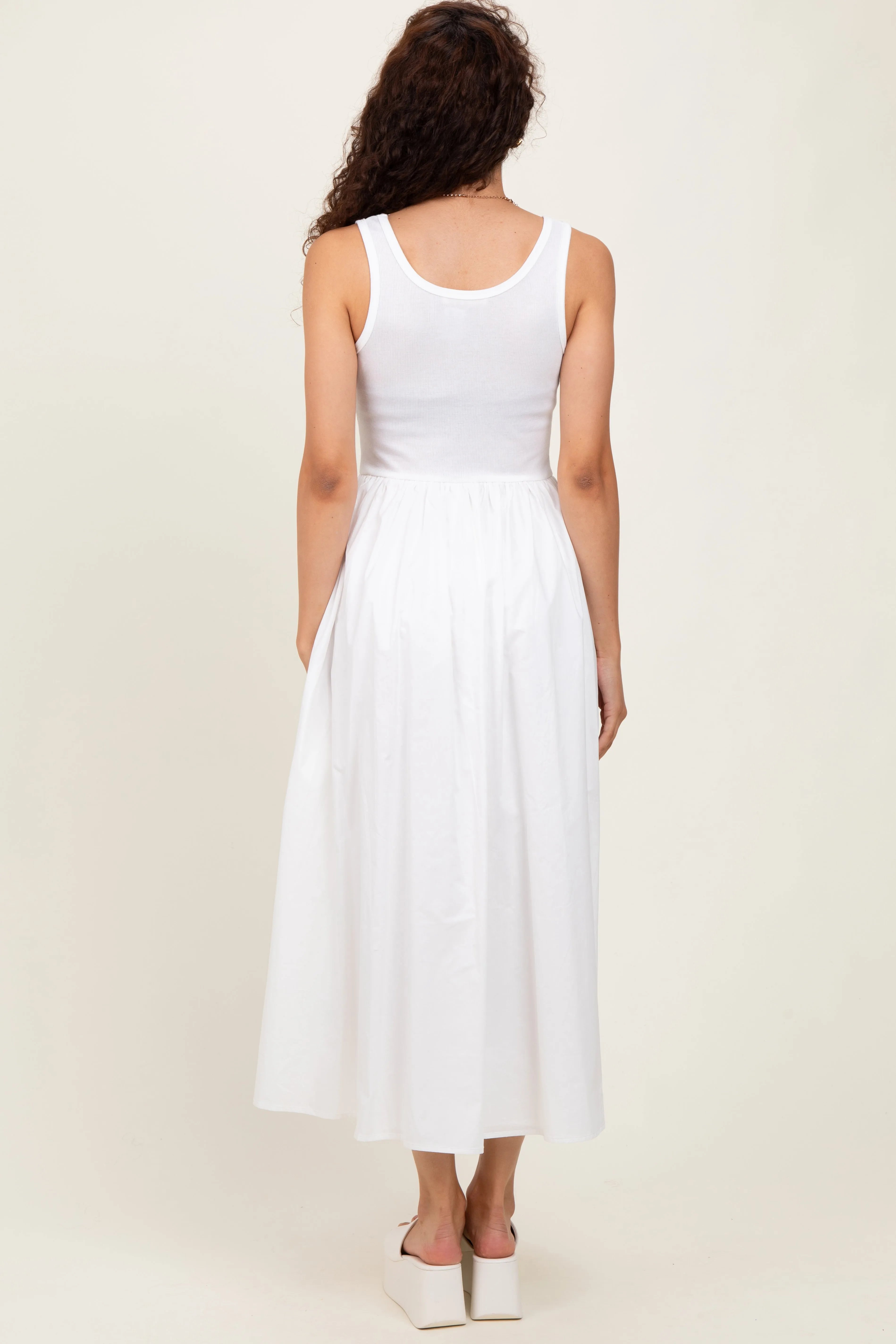 White Scoop Neck Contrast Skirt Maxi Dress sold by Pinkblush product image thumbnail 4