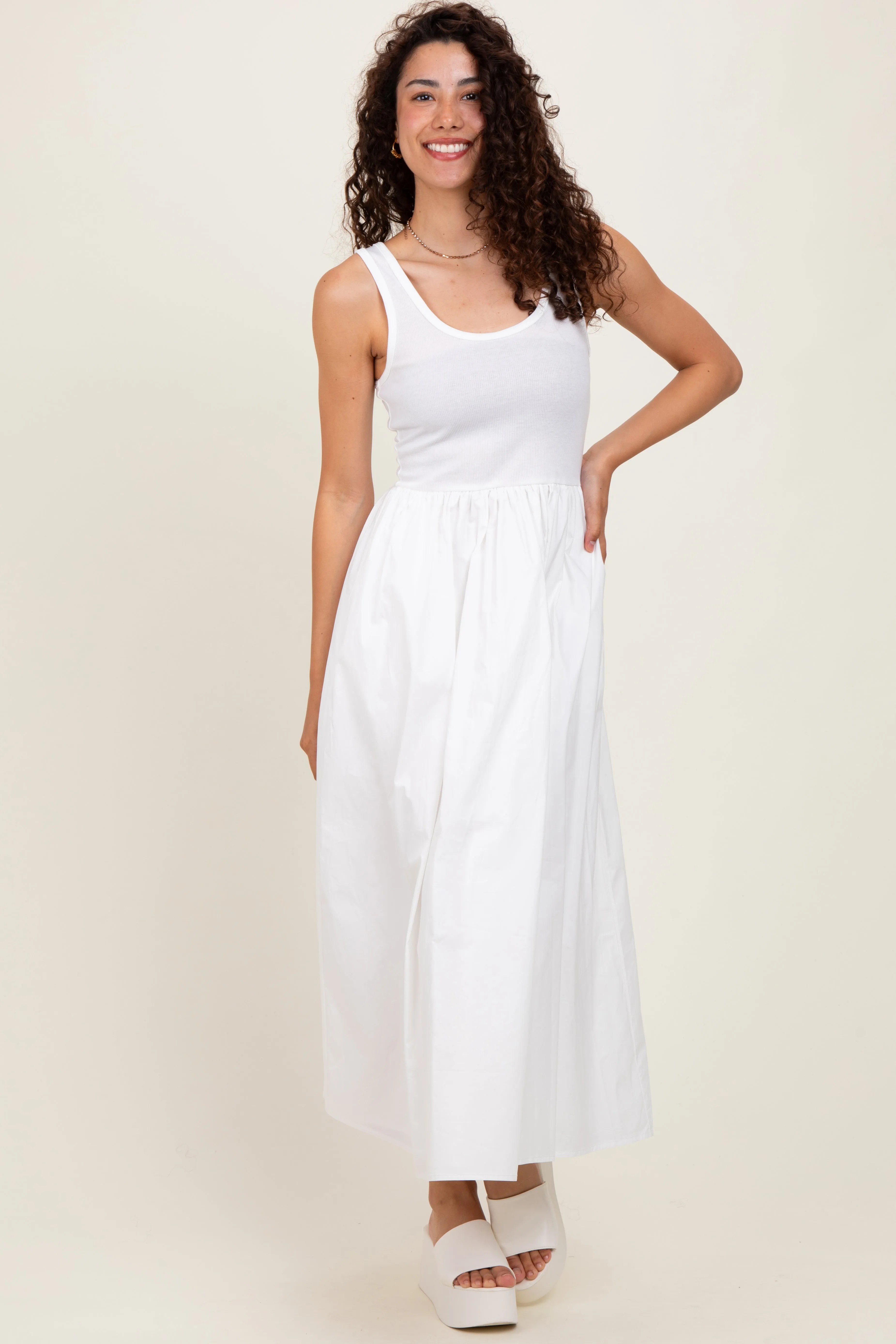 White Scoop Neck Contrast Skirt Maxi Dress sold by Pinkblush product image thumbnail 2