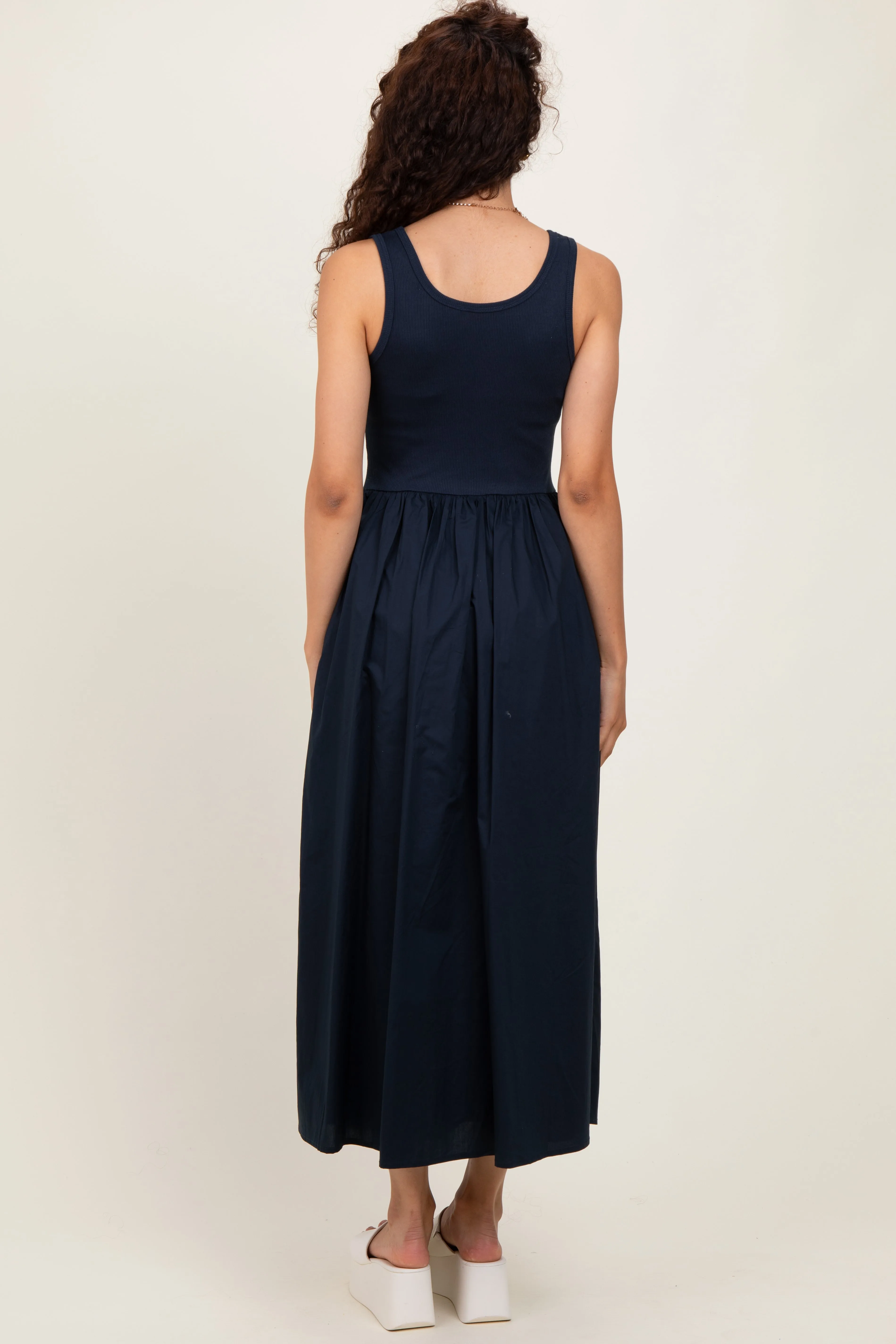 Navy Scoop Neck Contrast Skirt Maxi Dress sold by Pinkblush product image thumbnail 4