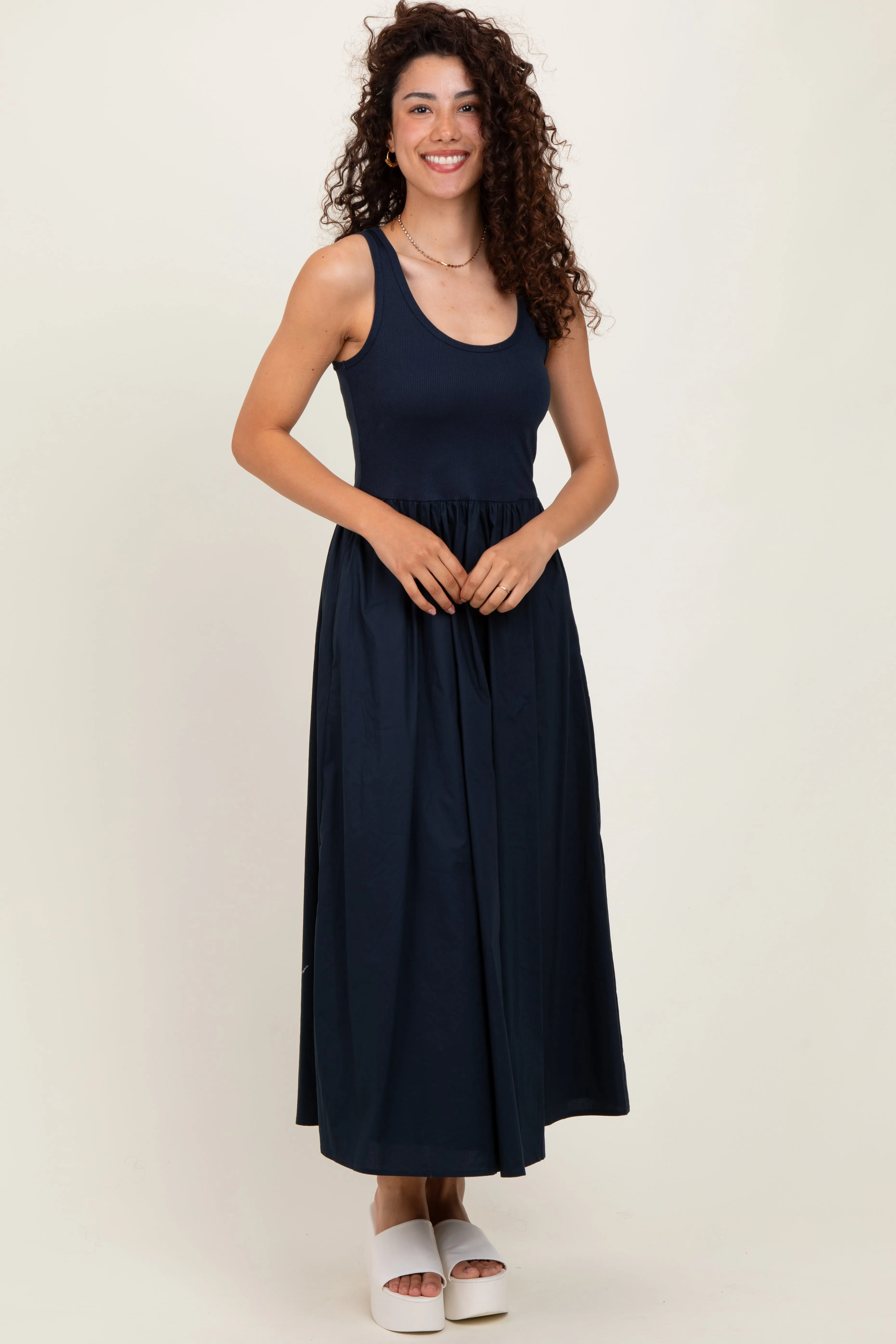Navy Scoop Neck Contrast Skirt Maxi Dress sold by Pinkblush product image thumbnail 2