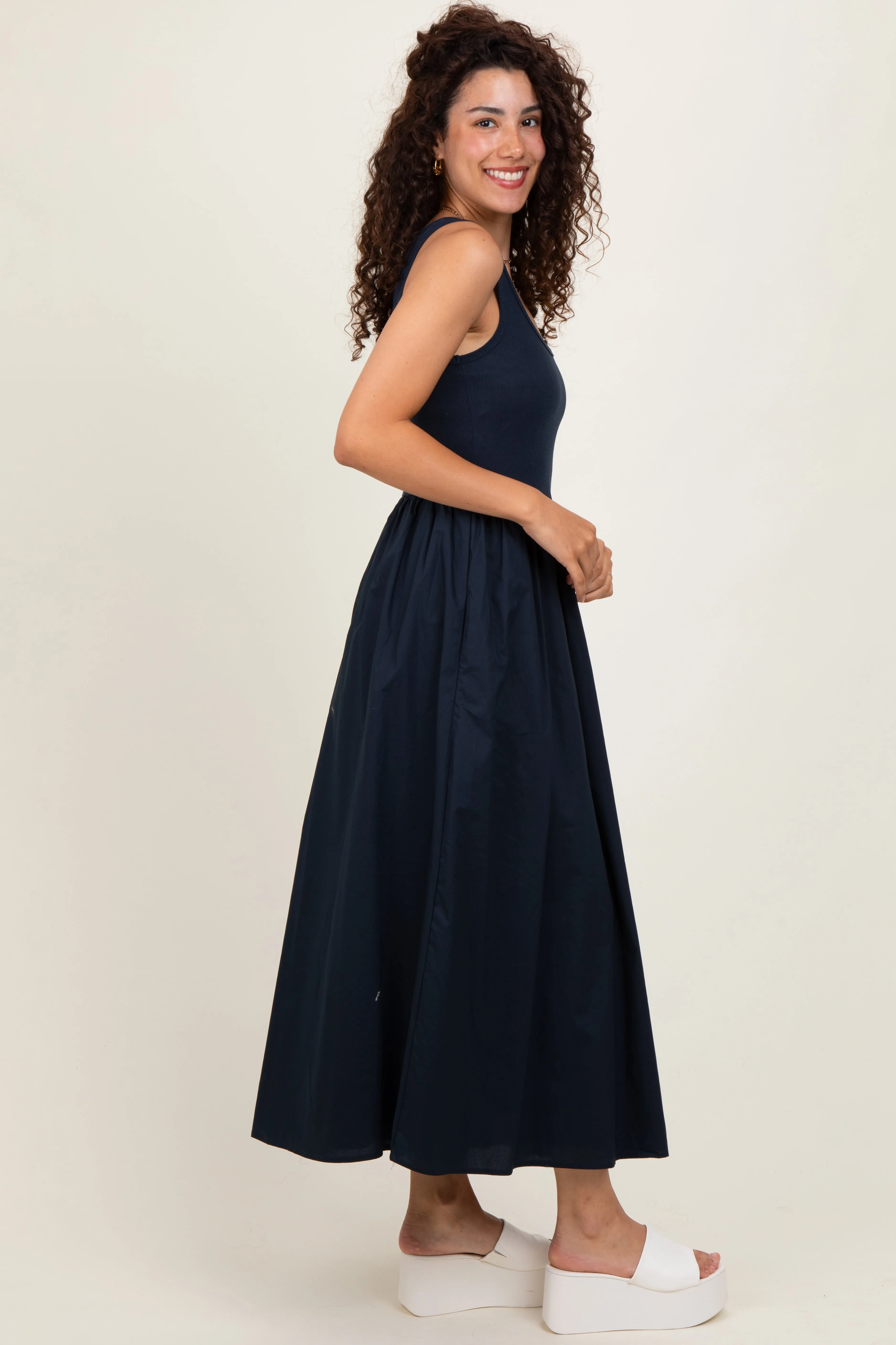 Navy Scoop Neck Contrast Skirt Maxi Dress sold by Pinkblush product image thumbnail 3