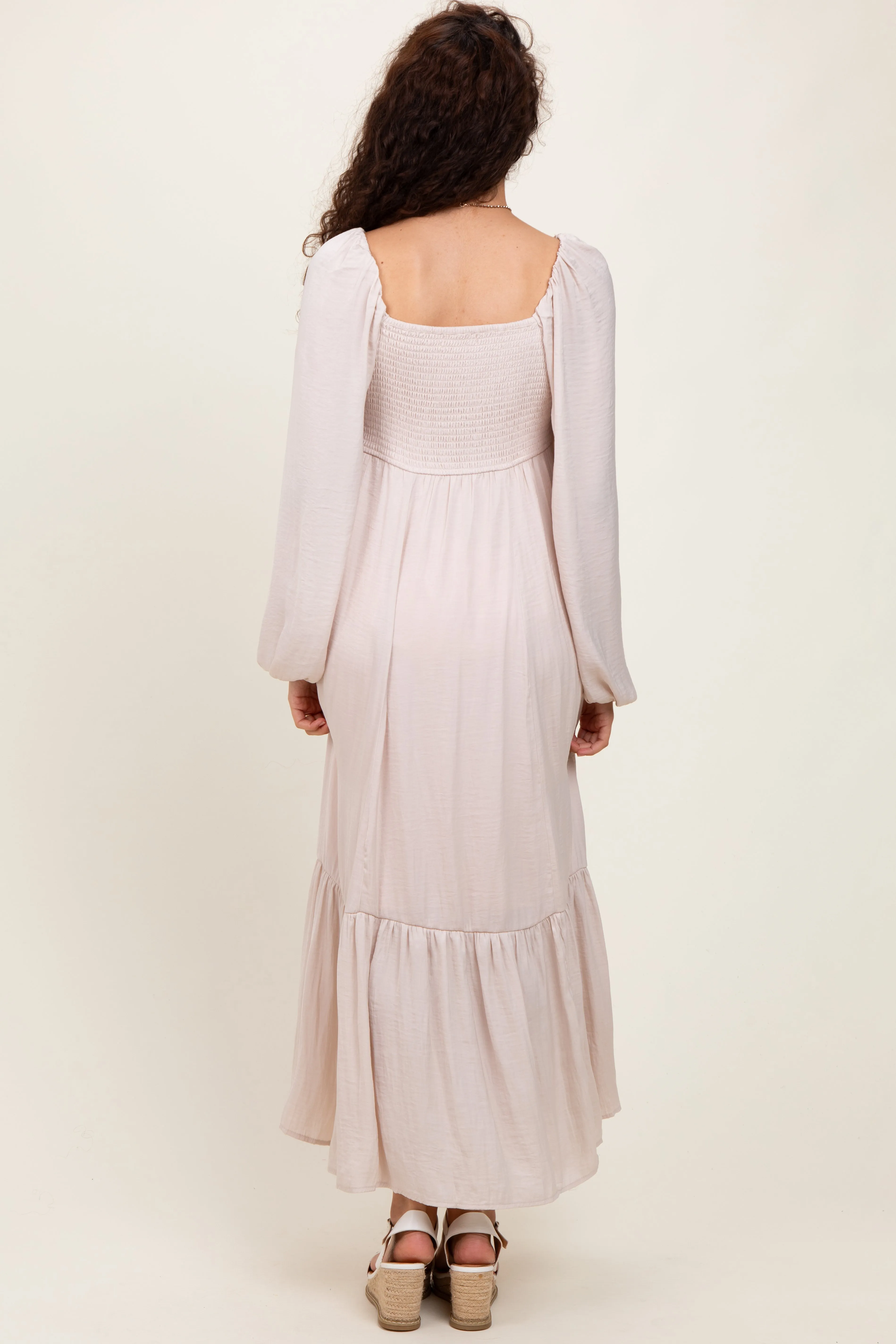 Beige Bow Satin Maxi Dress sold by Pinkblush product image thumbnail 3