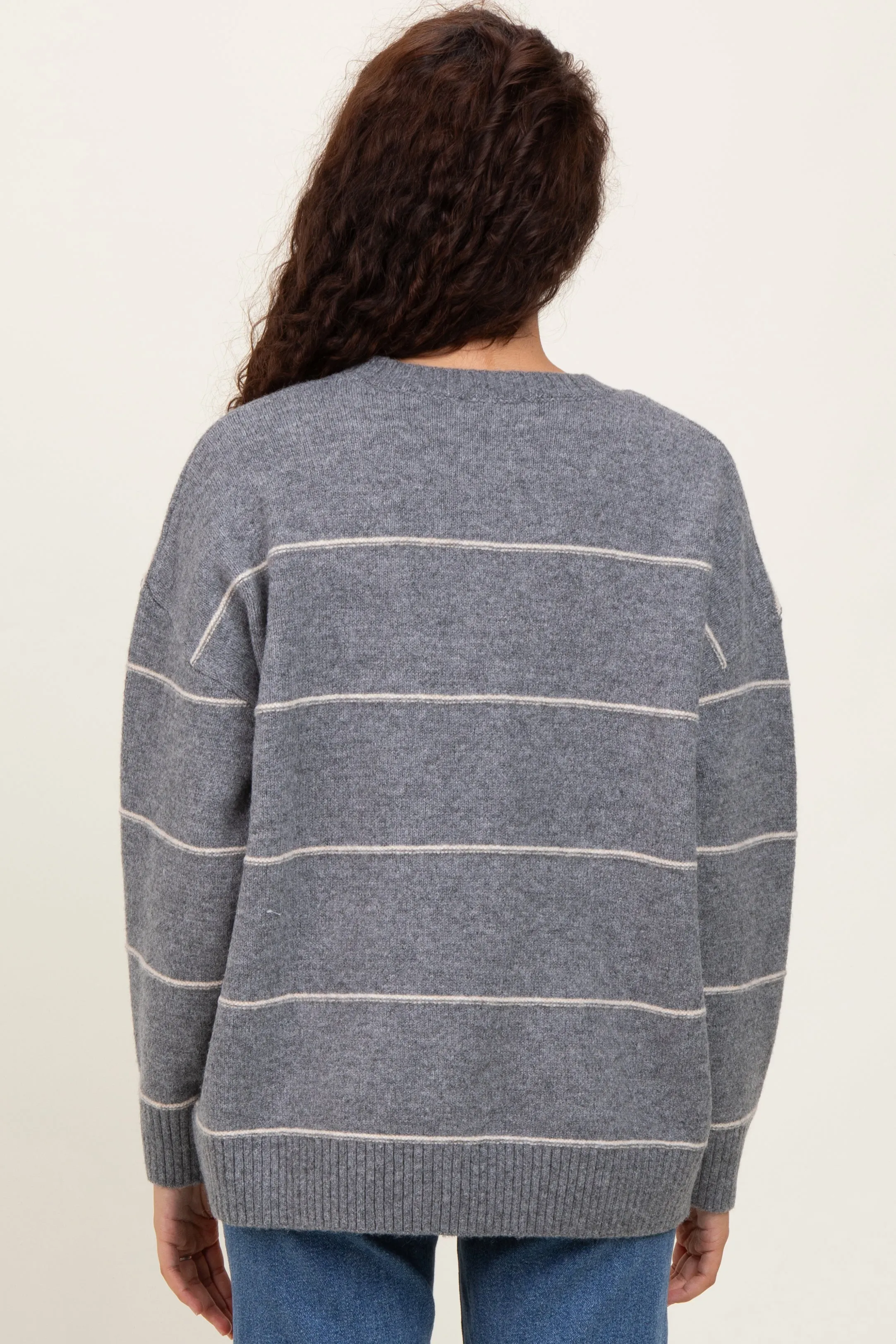 Heather Grey Striped Drop Shoulder Sweater sold by Pinkblush product image thumbnail 4