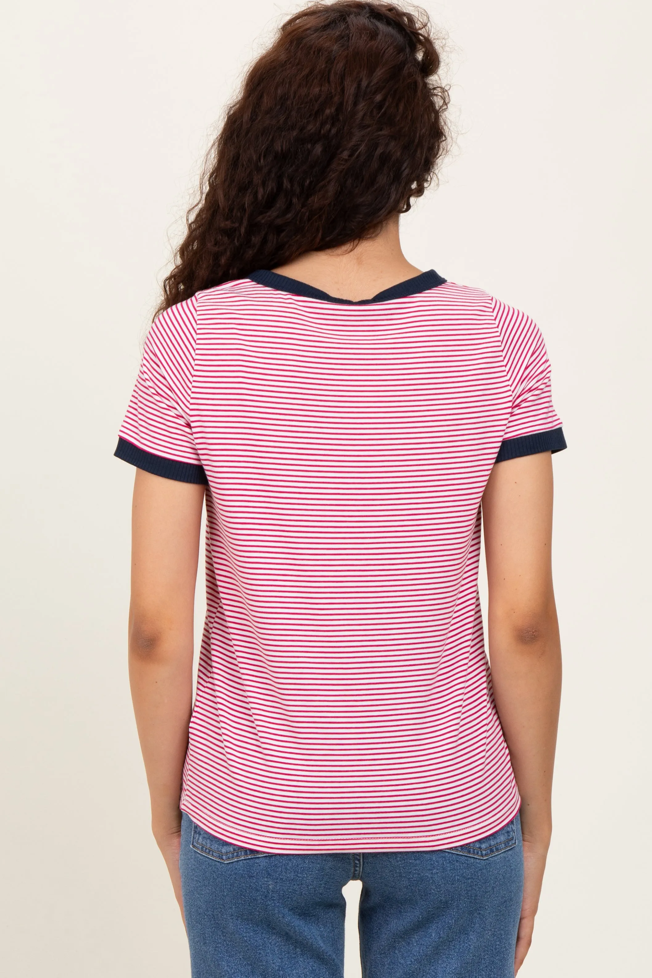 Navy Pinstripe Contrast Trim Tee sold by Pinkblush product image thumbnail 3