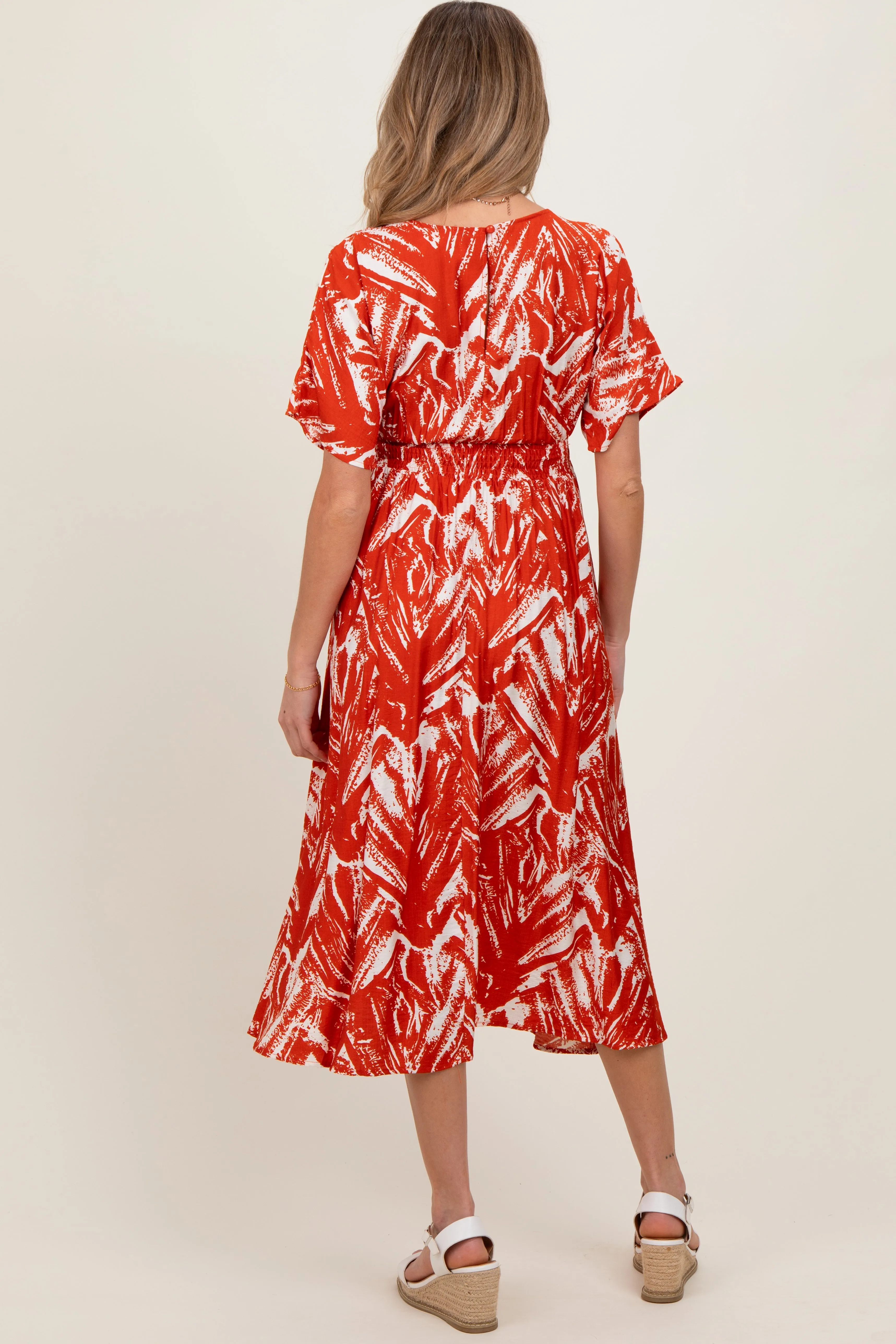 Red Brushstroke Print Cutout Maternity Midi Dress sold by Pinkblush product image thumbnail 2
