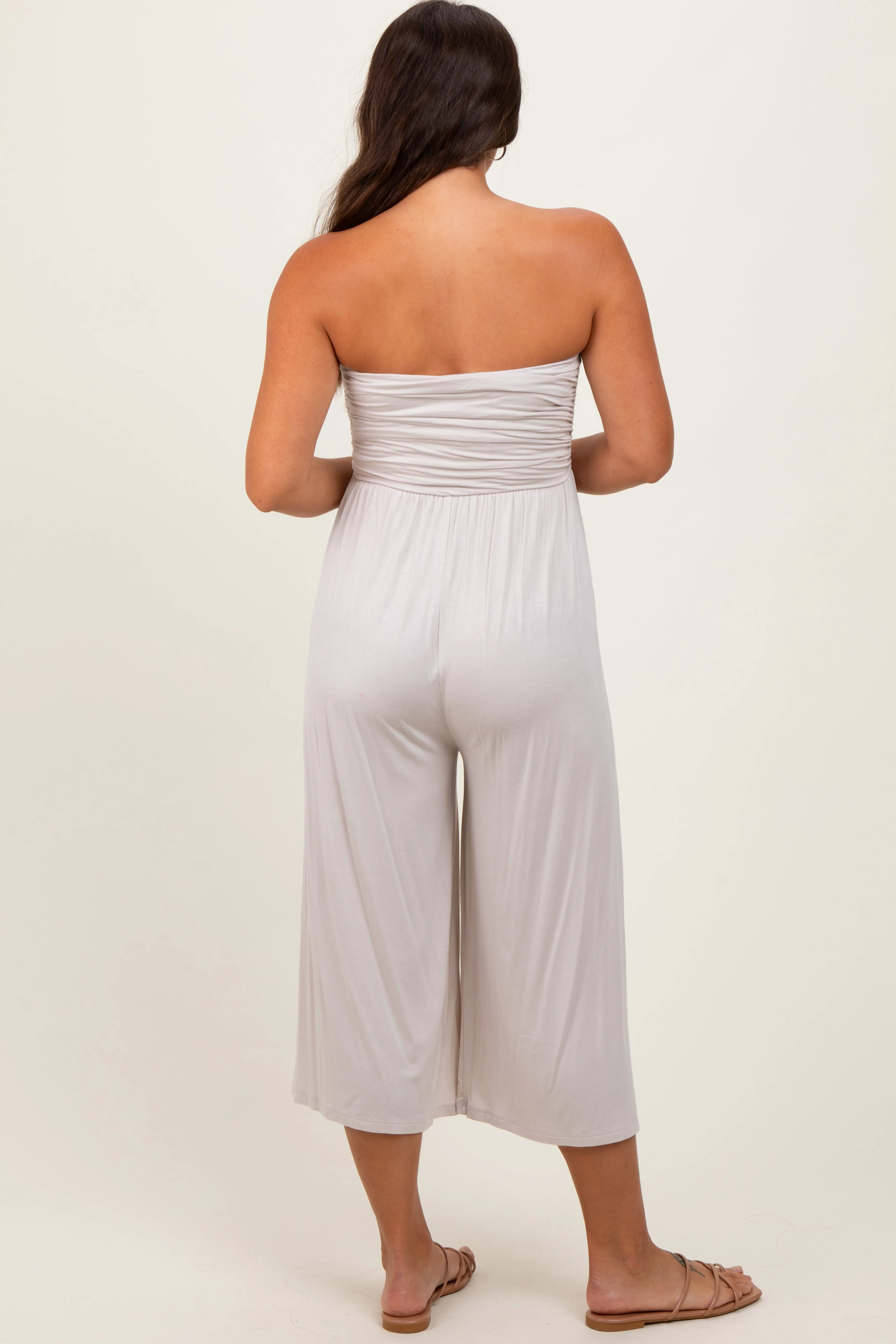 Beige Double Layered Strapless Tube Top Maternity Jumpsuit sold by Pinkblush product image thumbnail 4